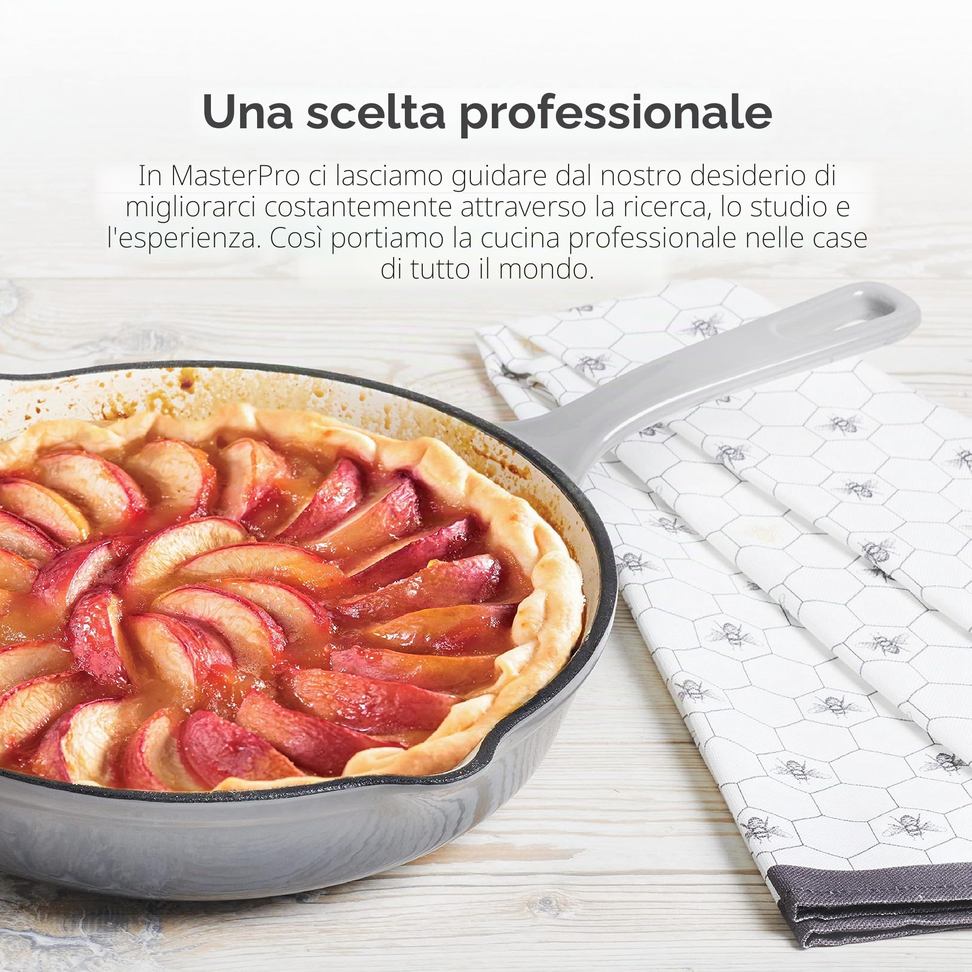 MasterPro Unique | Batteria di Cucina da 7 Pezzi | Set di Cucina con 3 Casseruole di 19, 27 e 30,5 cm con Coperchi e 1 Padella da 24,5 cm | Ghisa | Per Tutti i Piani Cottura