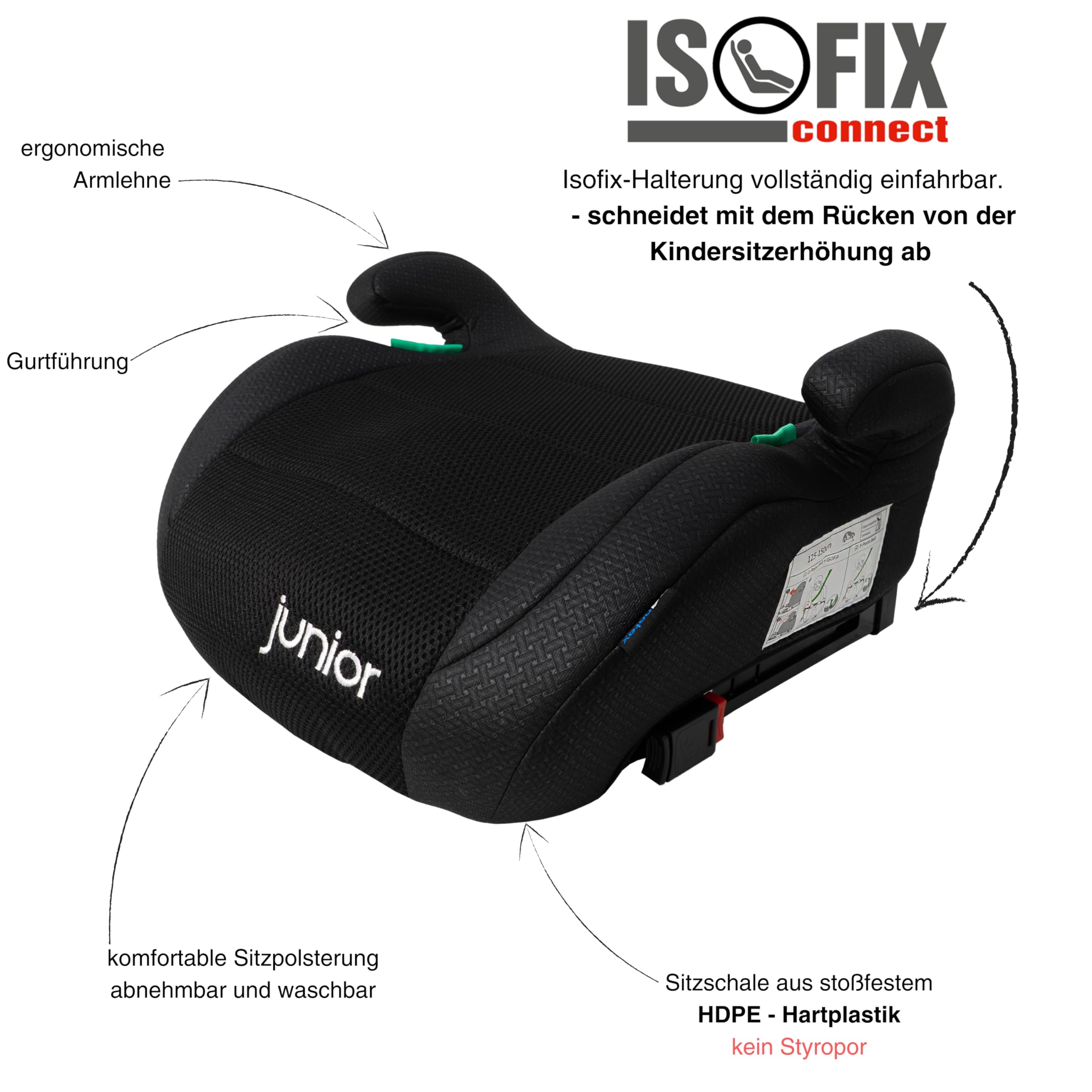 PETEX Auto-Kindersitzerhöhung Max Plus i-Size ECE R129 Isofix 125-150 cm schwarz