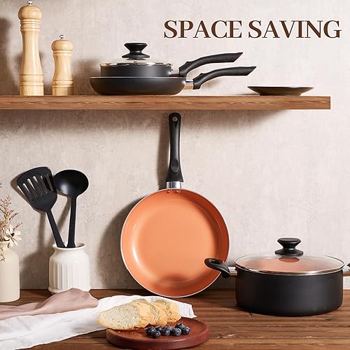 Miniatura 3 de Juego de ollas y sartenes de cerámica, juego de utensilios de cocina antiadherentes, juego de ollas y sartenes antiadherentes (con-inducción)