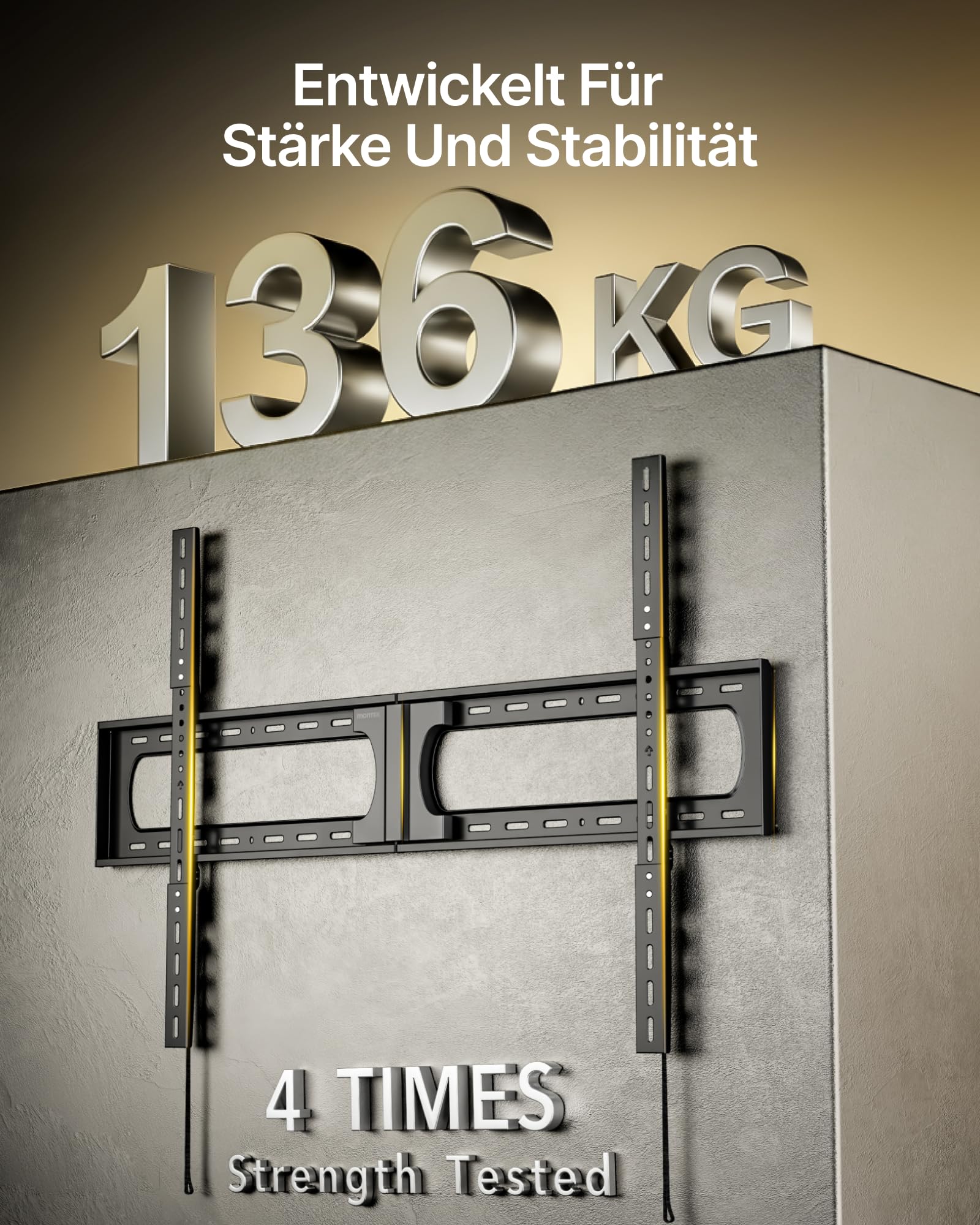 monTEK Heavy Duty Feste TV Wandhalterung 37-140 Zoll | Bis 136 kg Tragkraft, 32 mm ultraschlankes Profil, Passend für 406/450/600 mm Holzständer, Max. VESA 1200×800 mm