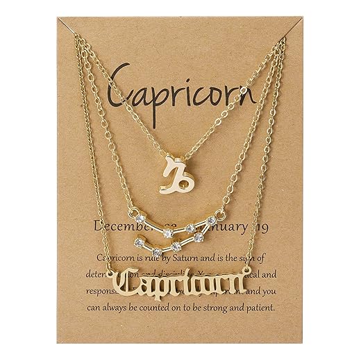 COLORFUL BLING 3Pcs 12 Constellation Zodiac Sign Layered Choker Necklaces Set Letter Astrology Horoscope with Message Card for Women Jewelry