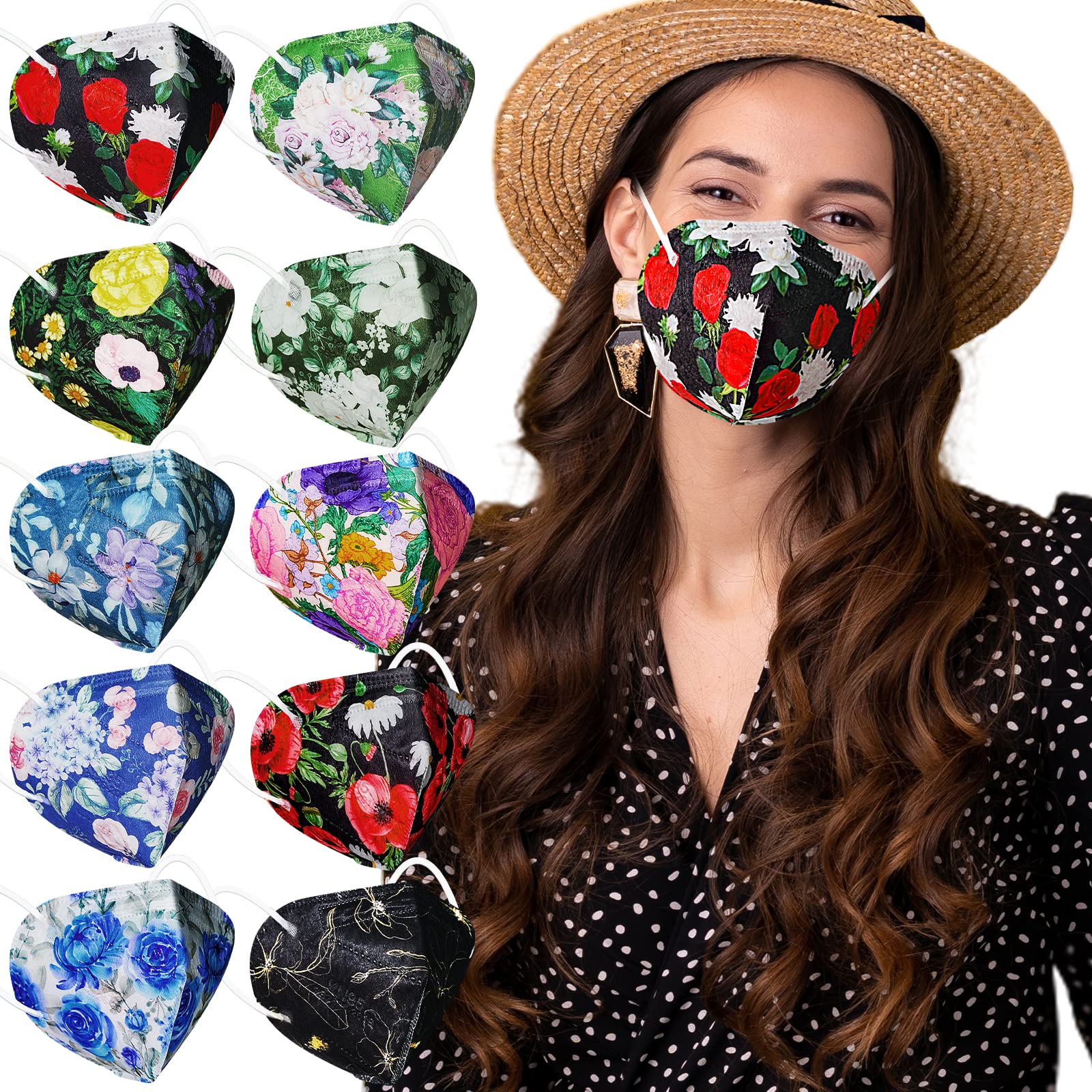 KN95 Face Masks 50 Packs, Individually Packaged Disposable Face Masks with High Elastic Ear Loops, Colorful KN95 Masks for Man Women, Filter Efficiency≥95%