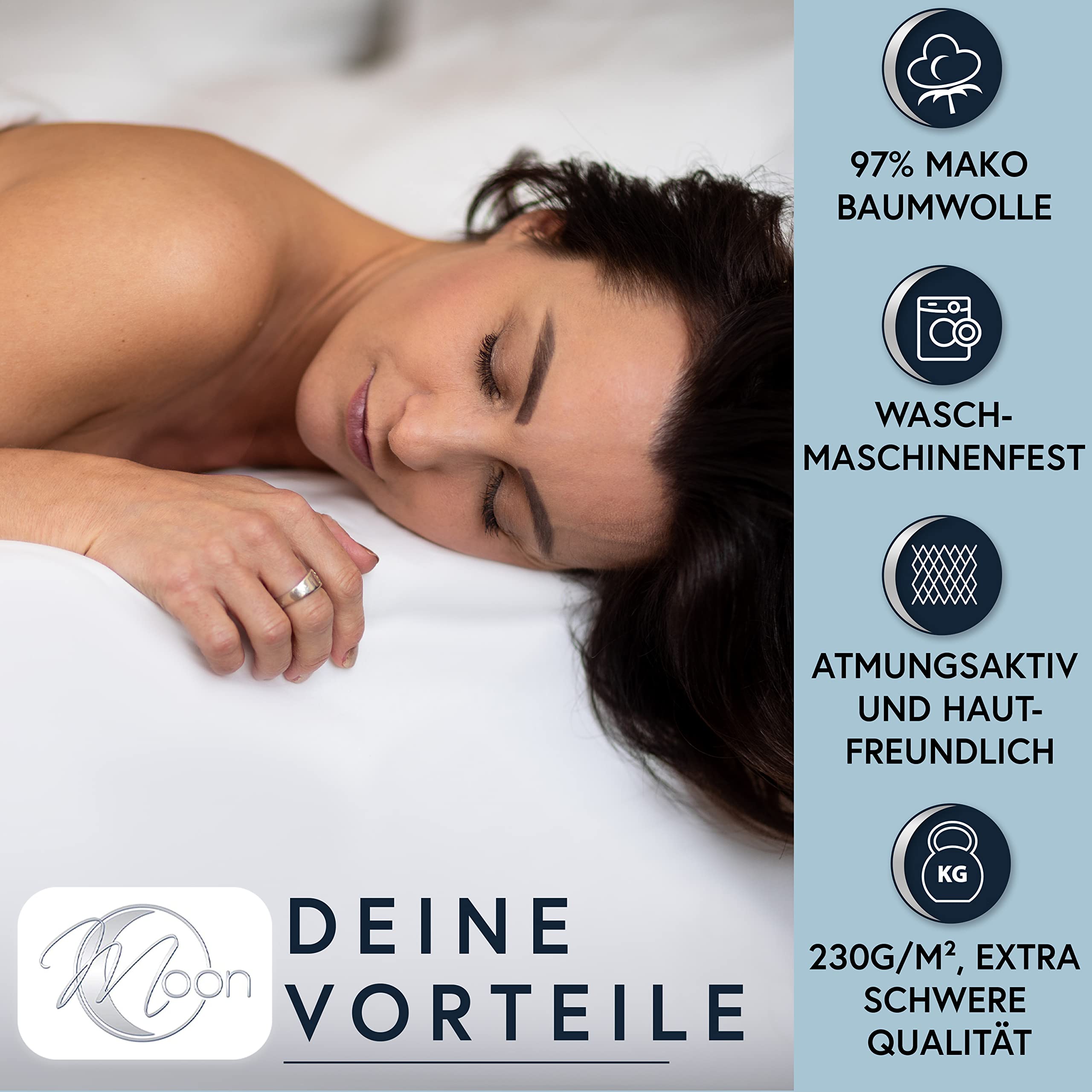 MOON-Luxury Spannbettlaken Spannbetttuch Jersey Stretch 230g/m² für Wasserbetten, Boxspringbetten und herkömmliche Matratzen (weiß, 180x200-200x220)