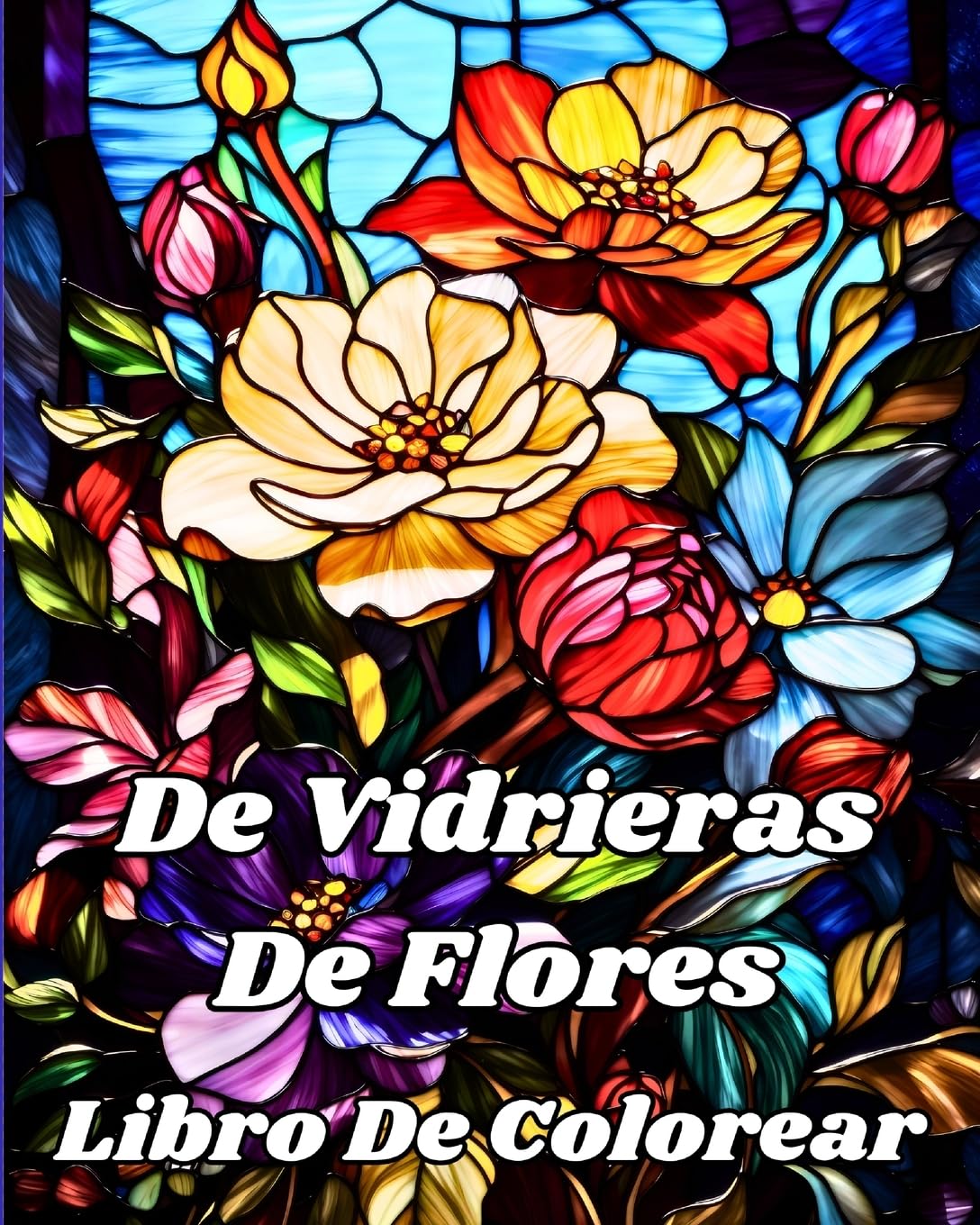 Libro De Colorear De Vidrieras De Flores: Hermosos diseños florales para relajación y alivio del estrés
