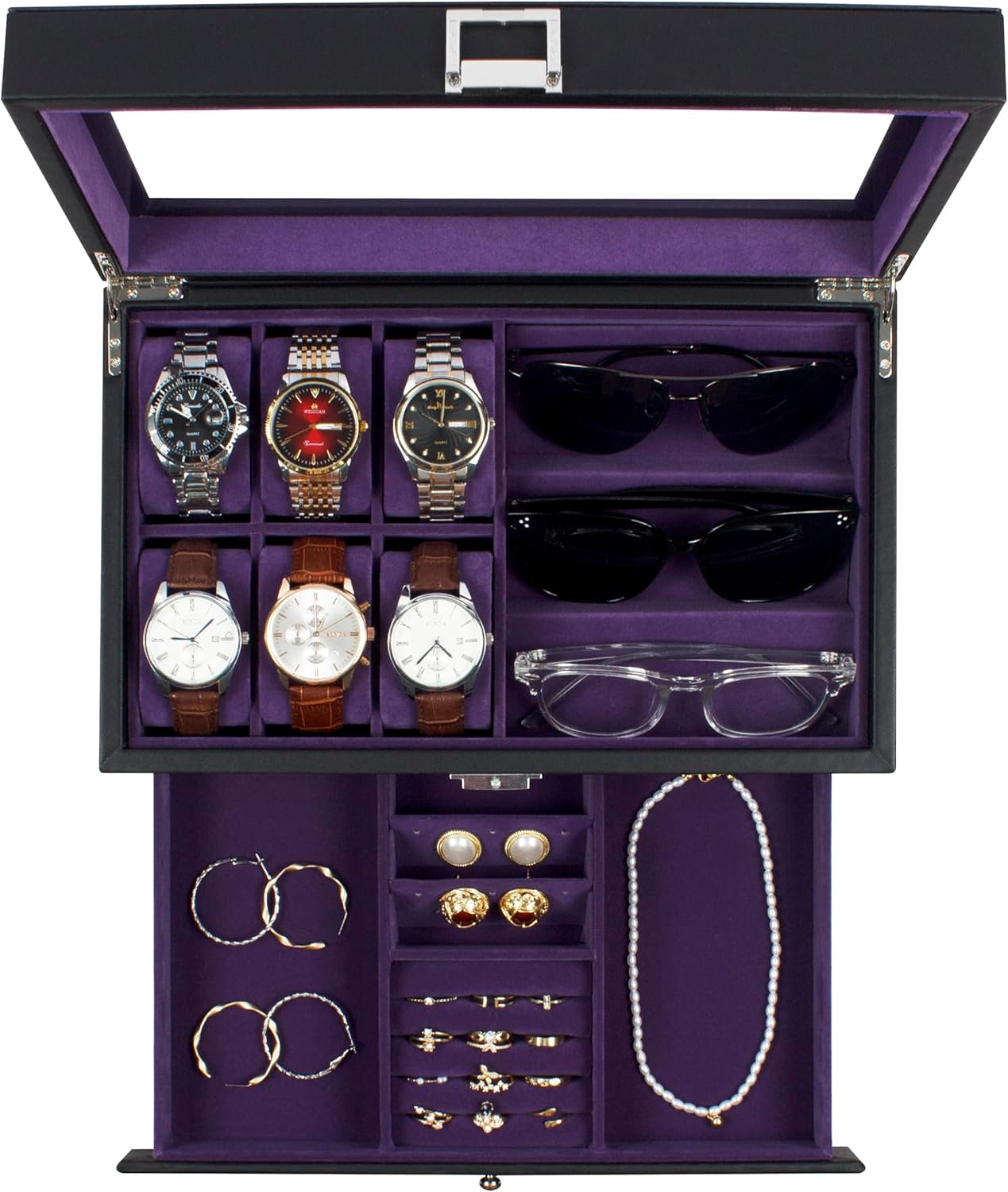 GUKA 6-slot watch box & 3-slot sunglasses organizer