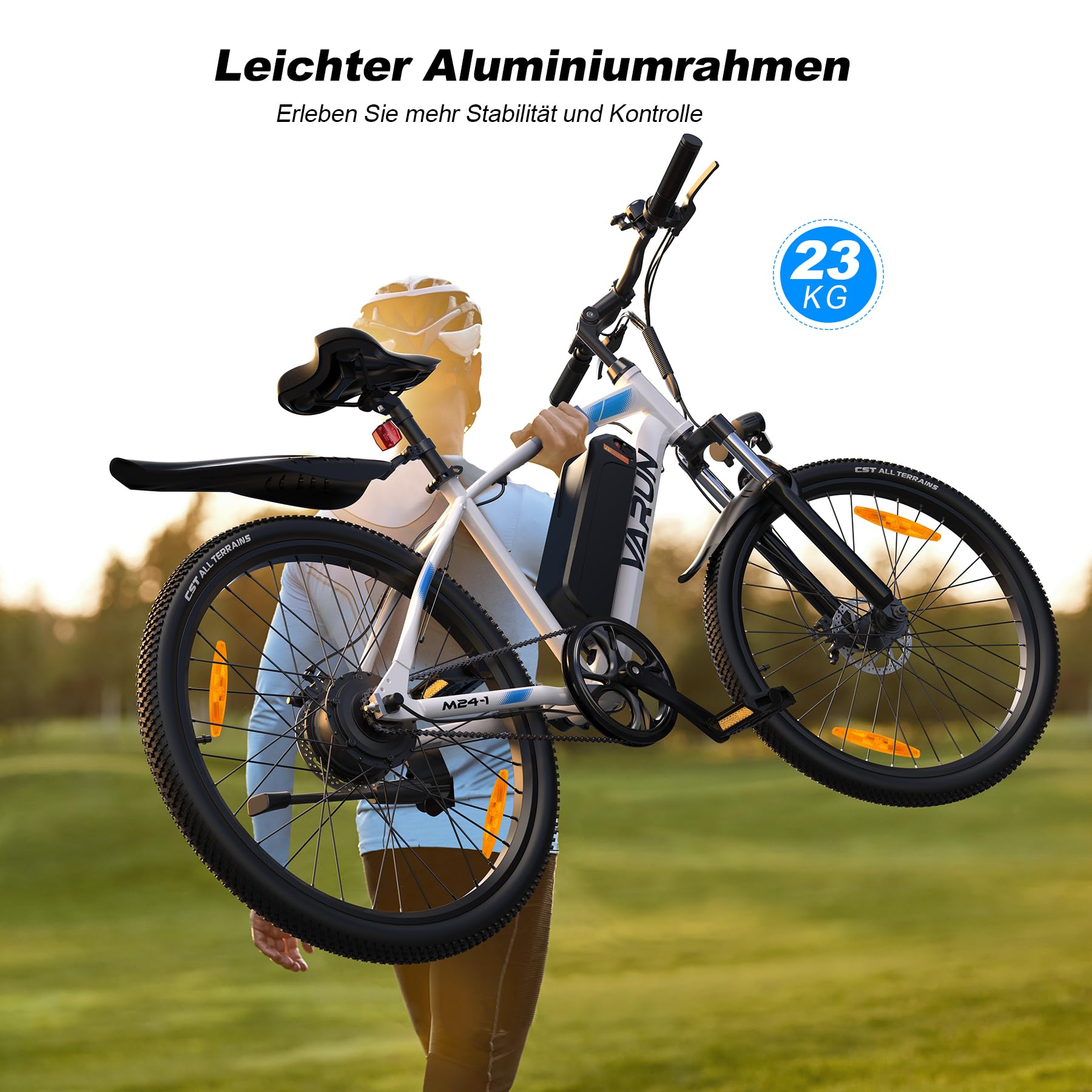 VARUN E Bike, 24 Zoll E-Bike Herren Damen mit 36 V Akku, 250 W Motor, 25 KM/H, Ebike Mountainbike mit Aluminium Rahmen, 4 Modi, Elektrofahrrad für Erwachsene/Jugendliche, Reichweite Max 50 KM