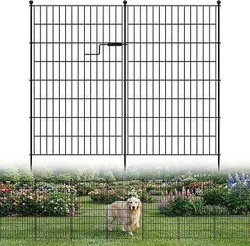 7 Panels Metal Garden Fence with Gate, 40in H X 15ft L | No Dig Animal Barrier Dog Pet Fence Outdoor for Yard, Temporary Fencing for Outside Garden Border