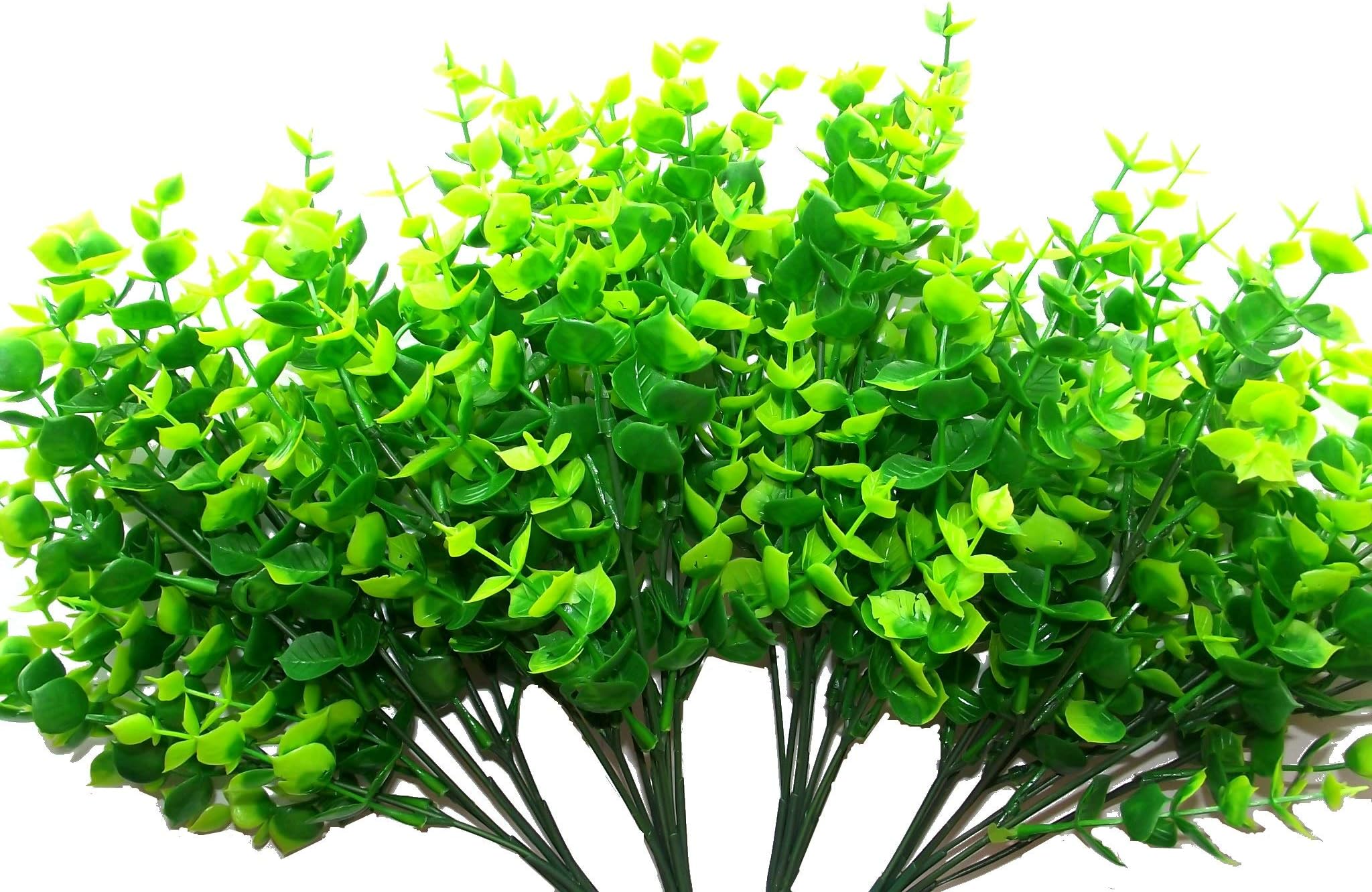 AyFashionAyFashion Artificial Eucalyptus 14" Plastic Shrubs of Green & Yellow Leaves, 4 Bundels X 7 Stems, Faux Simulation Greenery Plants for Garden, Wedding, Patio, Office, House, Balcony Decoration