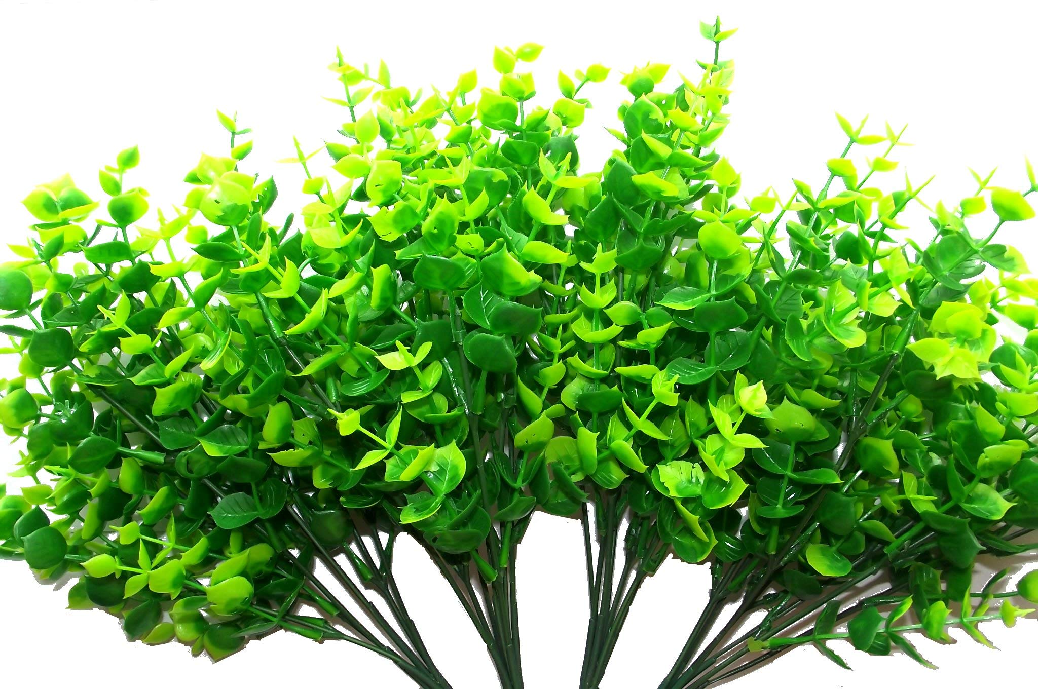 AyFashionAyFashion Artificial Eucalyptus 14" Plastic Shrubs of Green & Yellow Leaves, 4 Bundels X 7 Stems, Faux Simulation Greenery Plants for Garden, Wedding, Patio, Office, House, Balcony Decoration