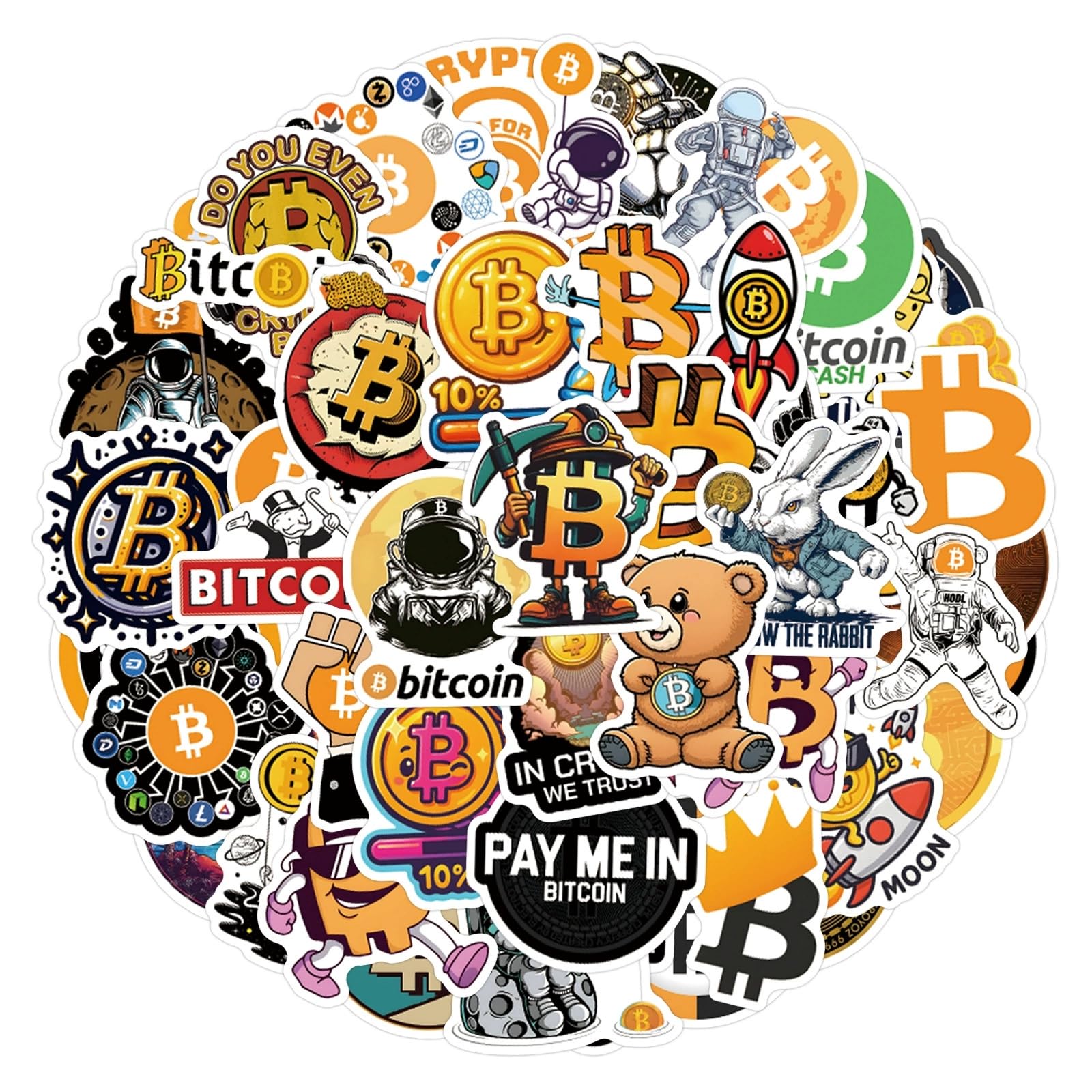 50 Stück Bitcoins Aufkleber Pack Bitcoin Sticker Set Wasserdichte Vinyl Sticker für Laptop Kinder Autos Motorrad Fahrrad Skateboard Gepäck Koffer Computer Aufkleber Graffiti Decal