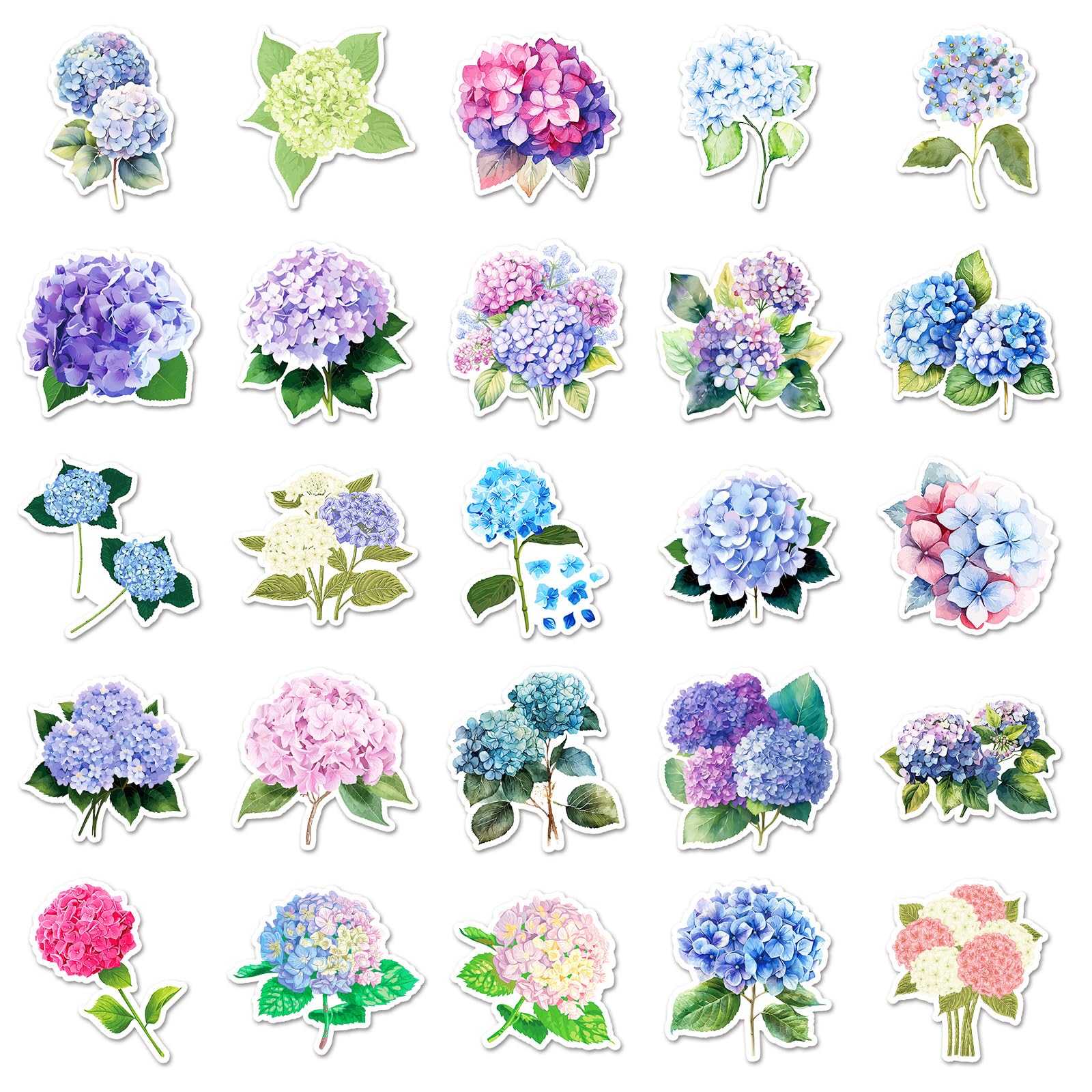 50 Pcs Hydrangea Macrophylla Graffiti Stickers for Water Bottles,Guitar,Bicycle,Laptop,Skateboard,Computer,Flower Cute Style Stickers Waterproof Vinyl,Scrawl Decoration for Girls Boys Children Teens - Image 3