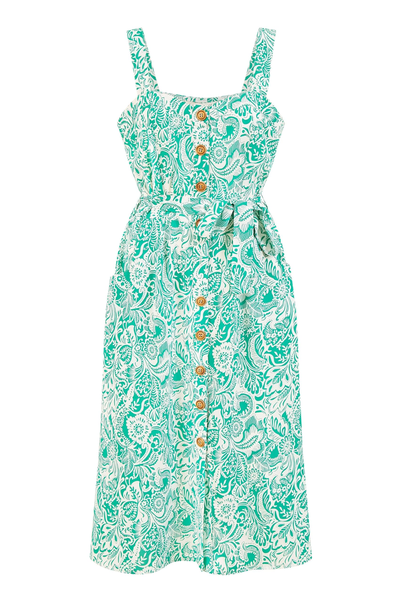 Yumi Green Paisley Leaf Print Midi Sundress 12 Green
