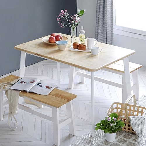 Livinia Canberra 47.2" Mesa de Comedor Rectangular de MaderaMesa de Cocina de Medio Siglo Moderna de Roble Malayo (Natural-Blanco) Solo Mesa