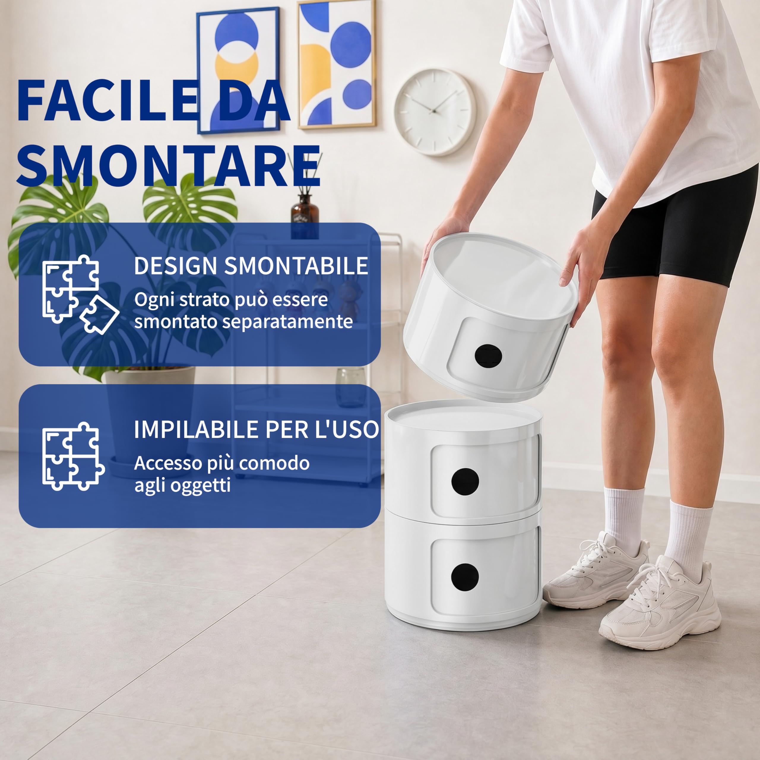 Kiseely Contenitore, comodino camera da letto, Comodino armadietto,moderno tavolino da camera per camera da letto, soggiorno, bagno (Bianco S1, 2 Elementi)