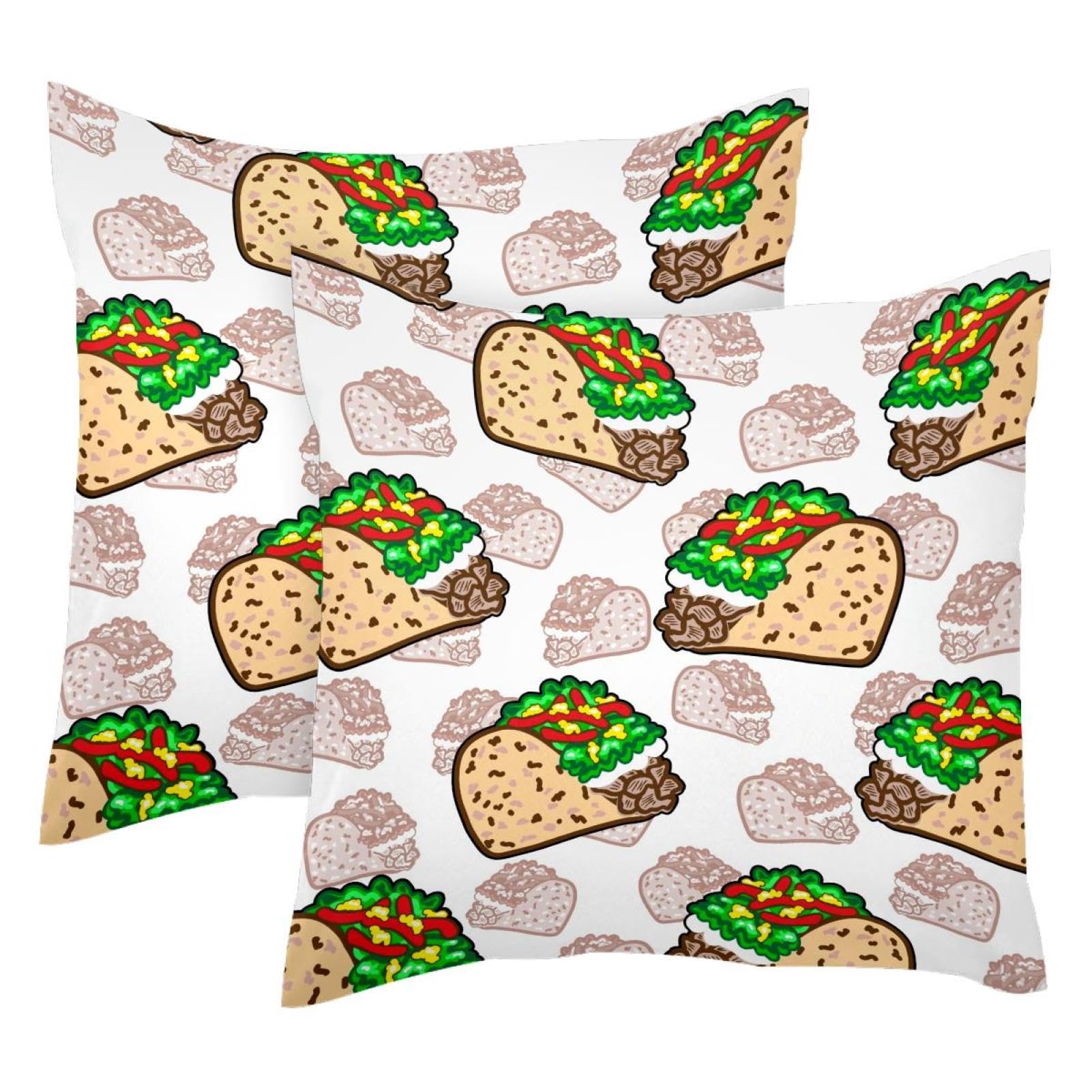 Housse de coussin velours Tacos Mexicains 50x50 cm décoration moderne lot de 2 taies de salon