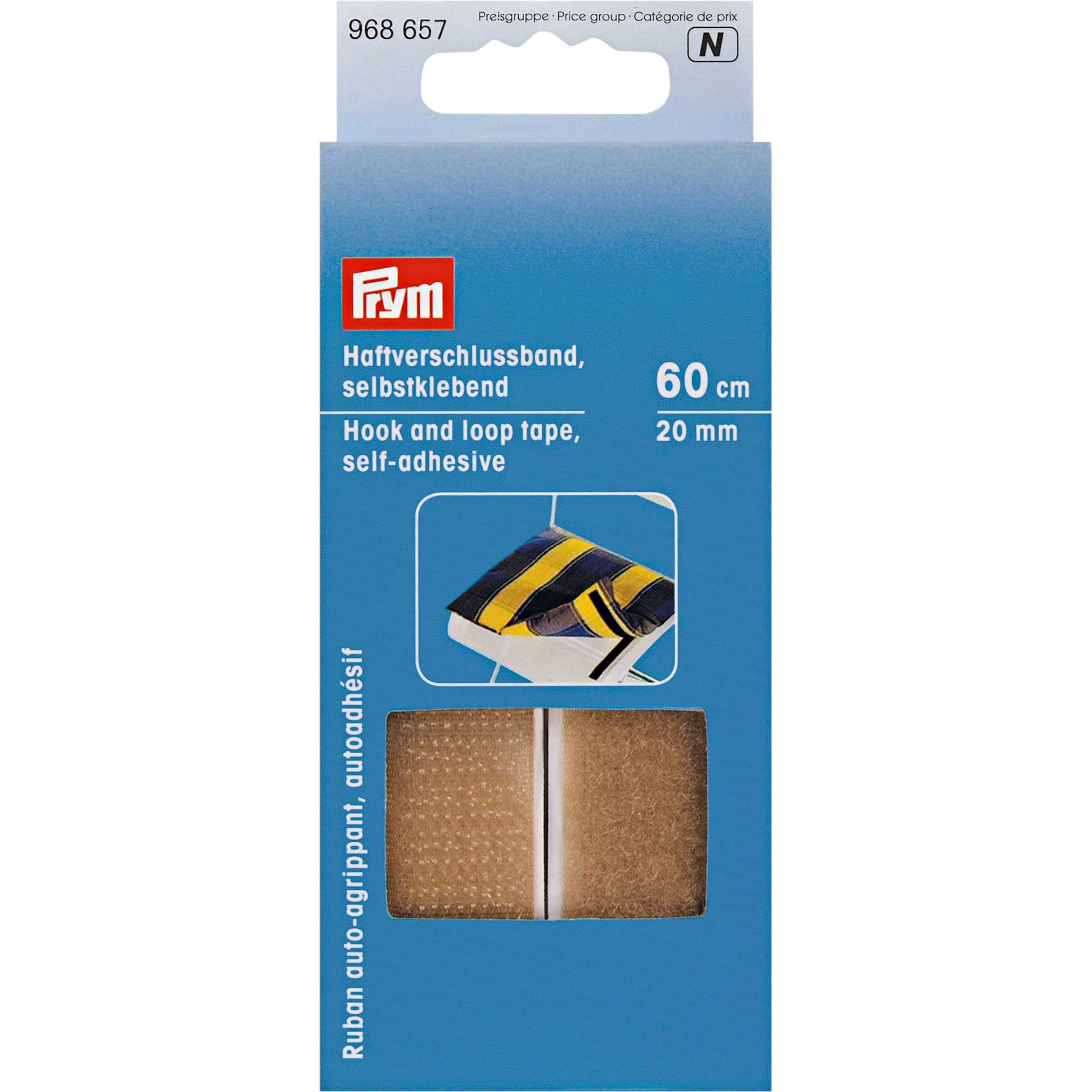 Prym Hook and Loop Tape self-Adhesive Beige, Polyamide: 100%, selbstklebend, 20 mm, 60 cm