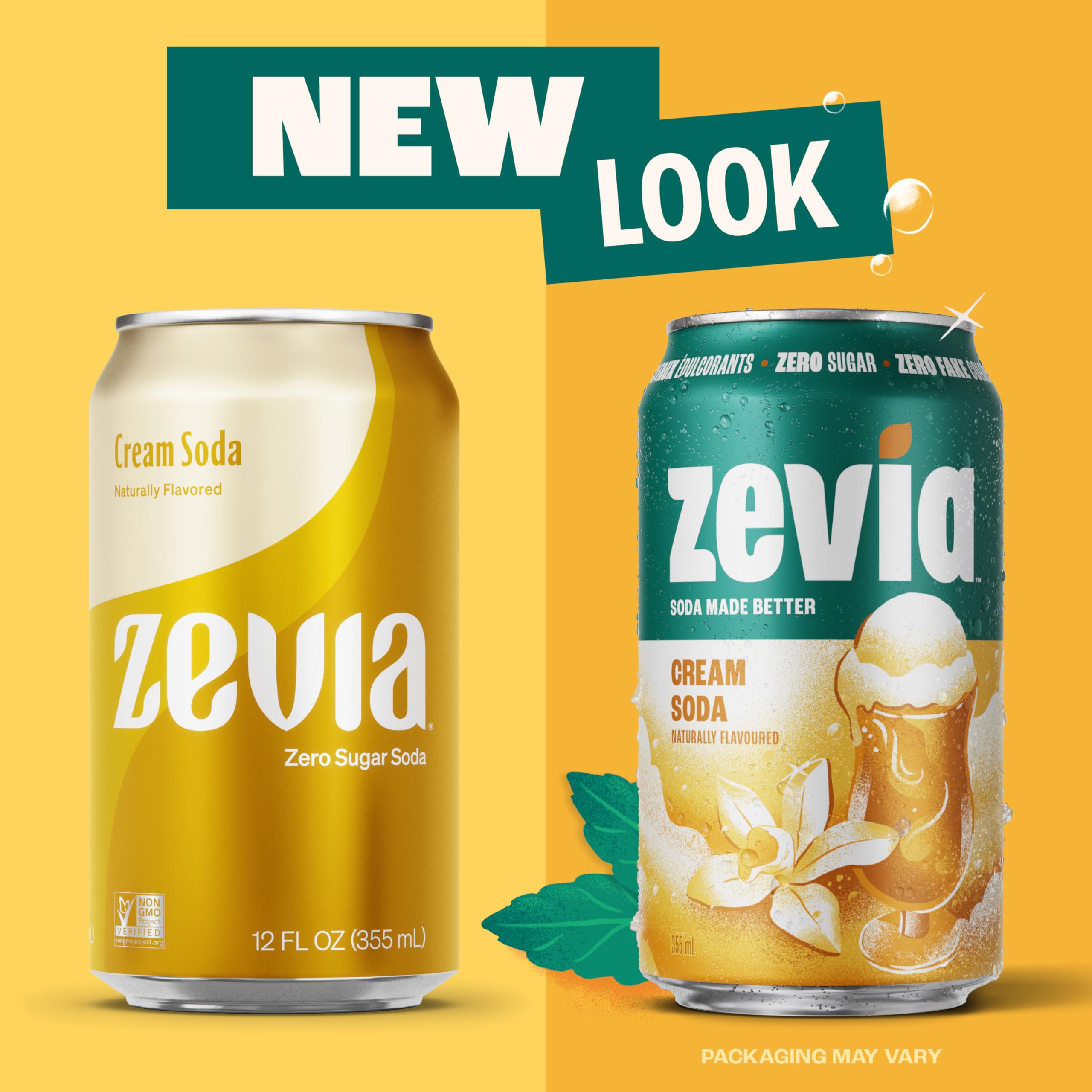 Zevia Zero Sugar Soda, Cream Soda, 355 mL Cans (4x6-Packs, 24 Cans