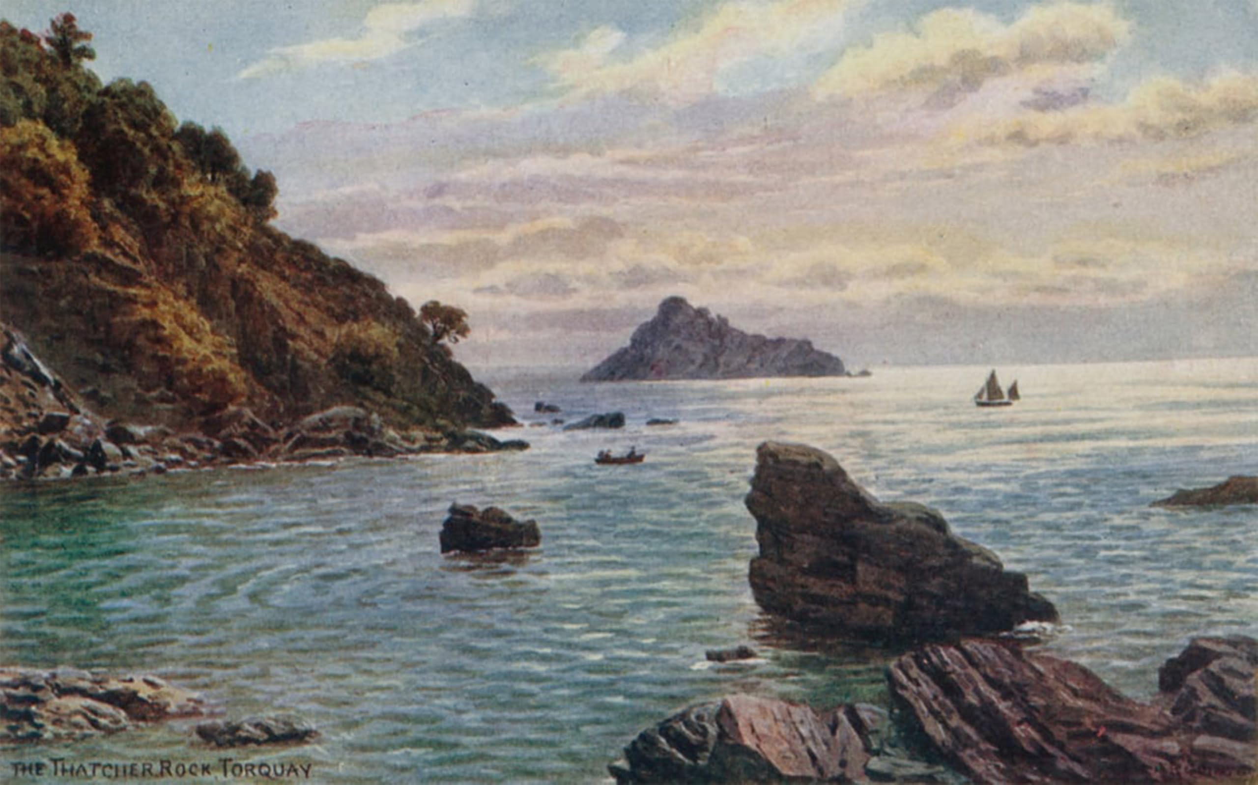 ARTXLXXBN Famous Art Print Poster Vintage Wall Art the Thatcher Rock Torquay by Alfred Robert Quinton Canvas Art Poster for Home Decor 60x90cm