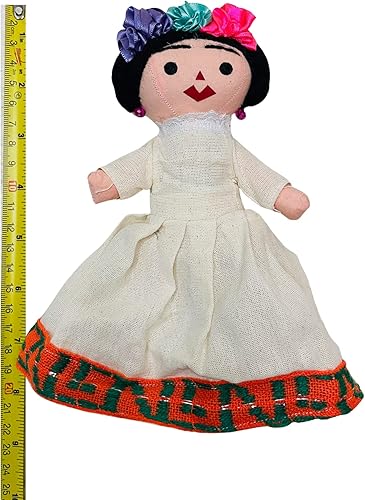 Miniatura 5 de MexART Muñeca mexicana hecha a mano Frida Maria con vestido tradicional de 7 pulgadas  Mona de Trapo Frida con Vestido Tradicional