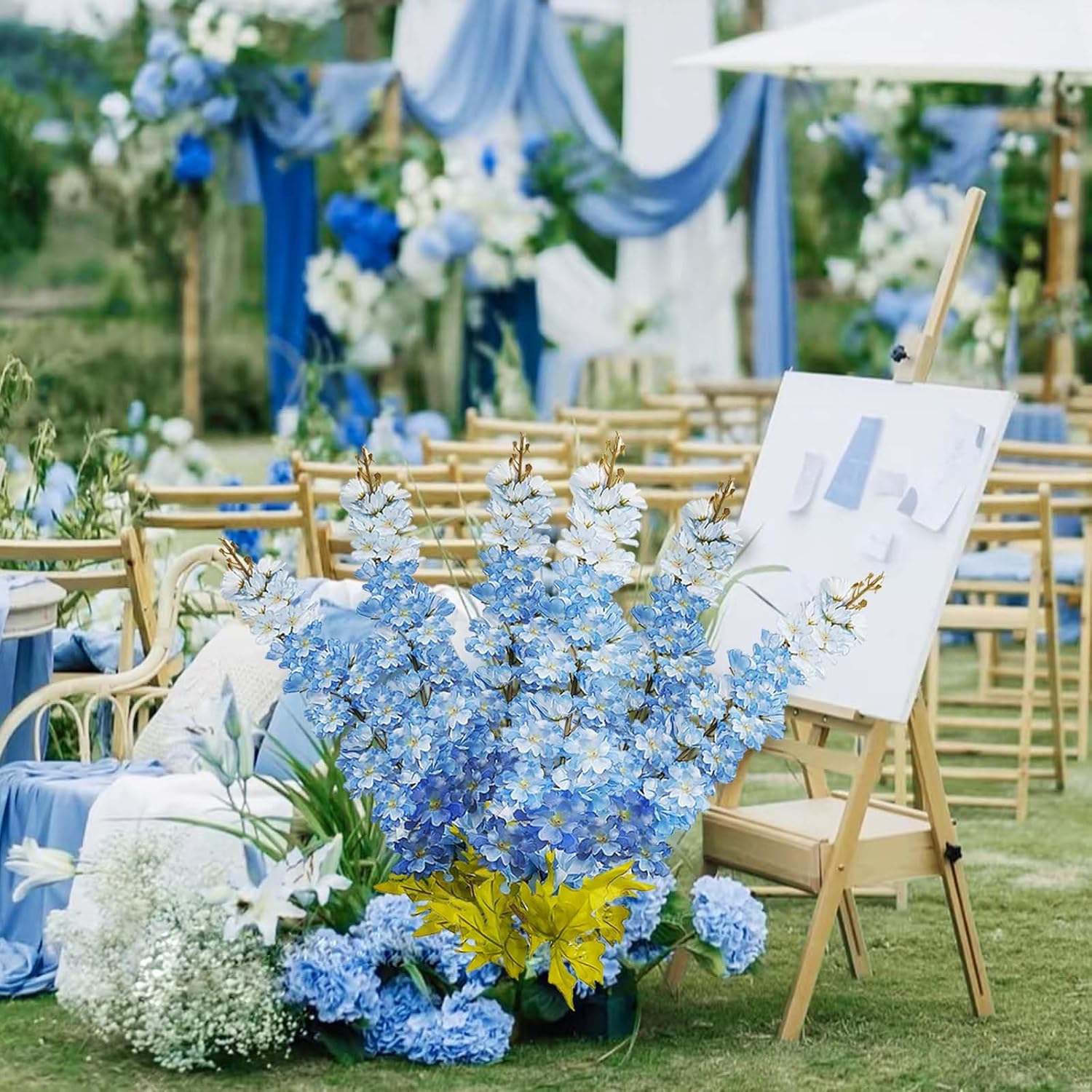 SNAIL GARDEN 6Pcs 240 Heads Blue Delphinium Artificial Flowers, 47"/120cm Long Stem Larkspur Artificial Flowers, Faux Artificial Snapdragon Flowers for Tall Vase, Home Office Garden Wedding Decor