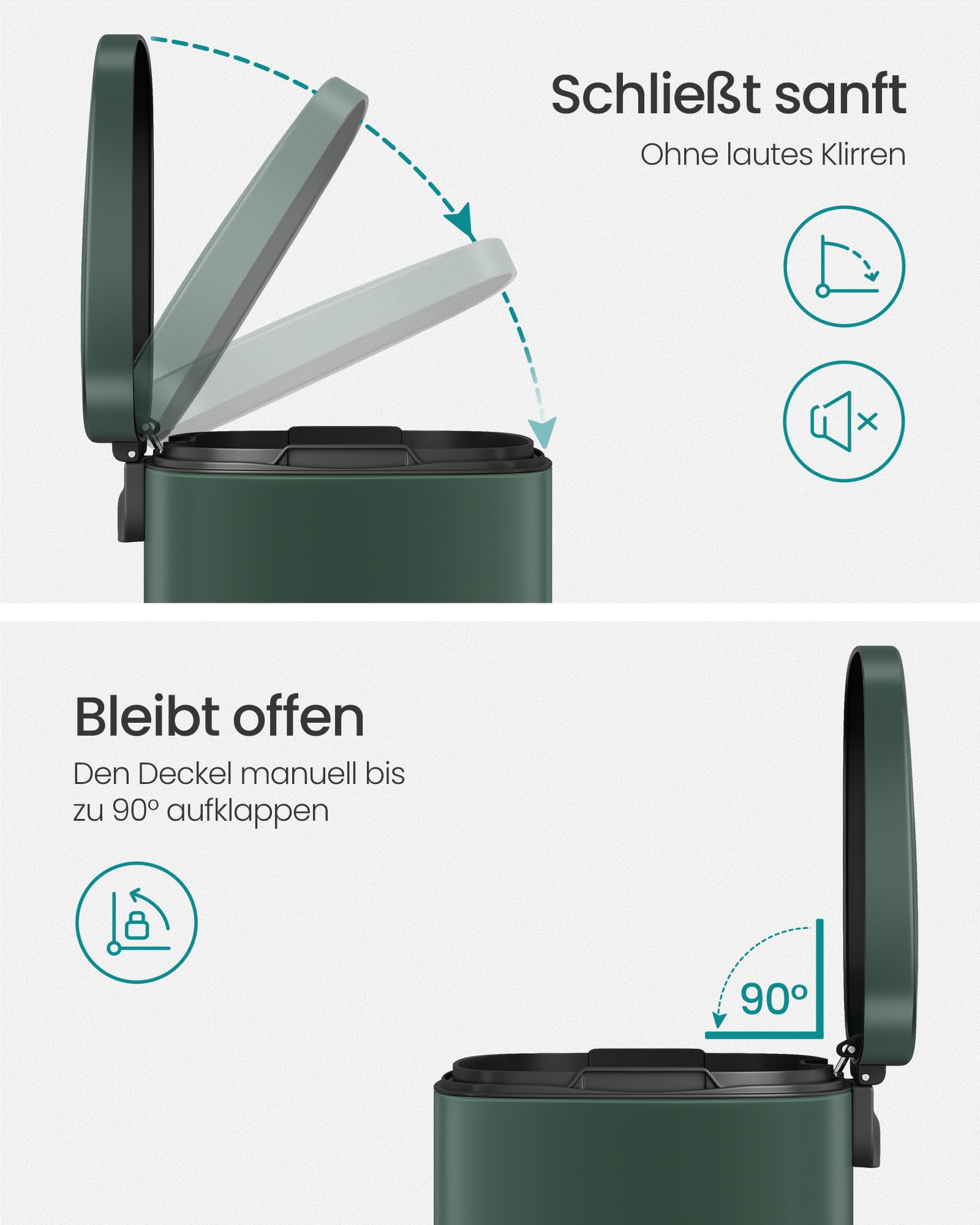 SONGMICS Mülleimer 30L aus Stahl, Tretmülleimer mit Deckel – Ansicht 4