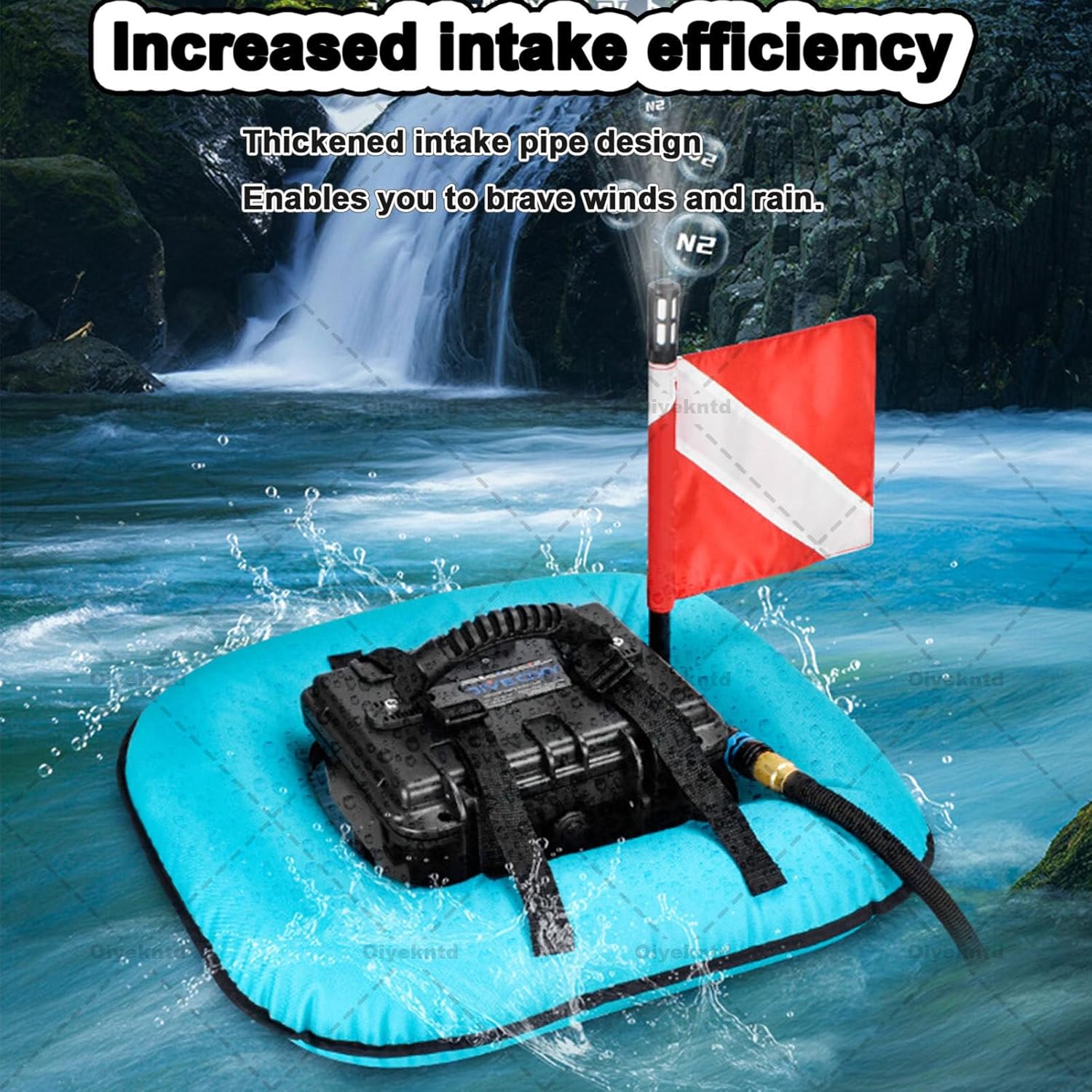 Diving Ventilator, Tankless Diving System, Underwater Breathing Device Portable Rechargeable Electric Diving Tespirator with 9m Hose & Breathing Regulator, 60-70Min Endurance Blue-1Battery