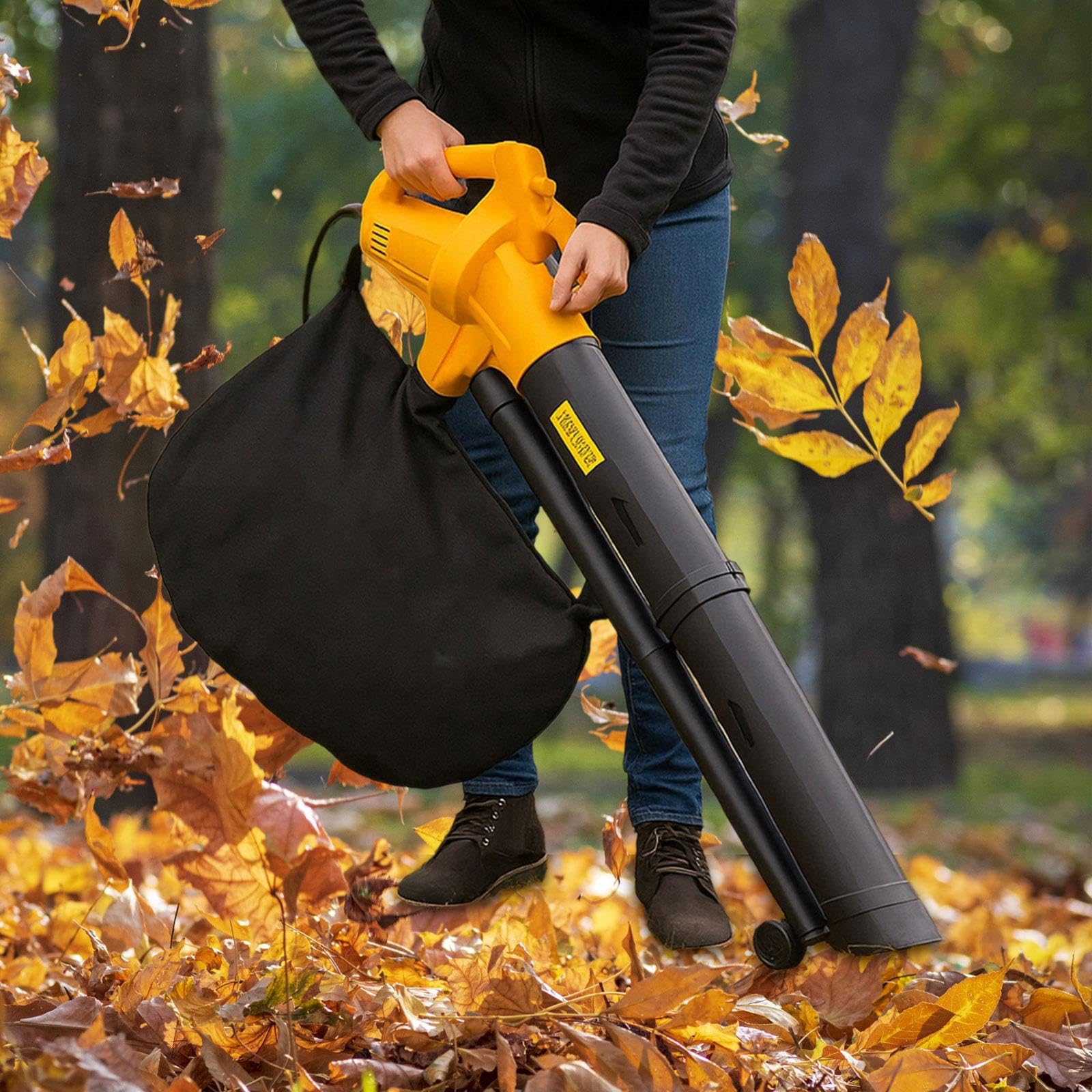 Soplador de Hojas Eléctrico Manual con Potente Ventilador Y Bolsa Recolectora Grande Función Trituradora Y Aspiradora Adecuado para Limpiar Patios Cés