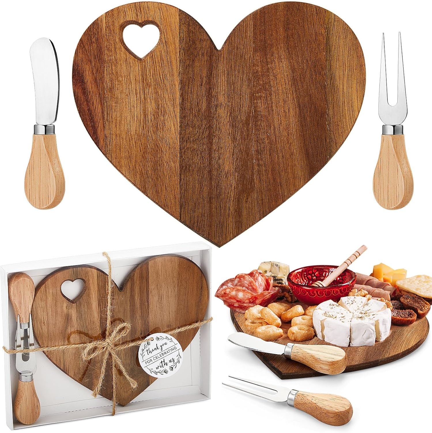Patelai 1 Set Bridal Shower Favor Heart Cheese Board Cheese Knives Wood Mini Charcuterie Board Thank You Gift Box for Guest Bridal Baby Shower Prize Wedding Birthday Valentines (Acacia Color) Patelai 1 Set Bridal Shower Favor Heart Cheese Board Cheese Knives Wood Mini Charcuterie Board Thank You Gift Box for Guest Bridal Baby Shower Prize Wedding Birthday Valentines (Acacia Color)