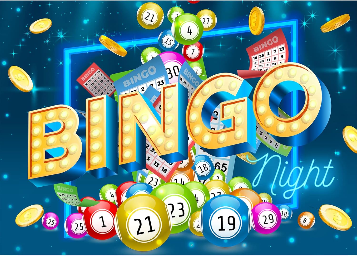 Homewelle Bingo Night Backdrop 8Wx6H Feet Polyester Fabric Snooker Game Time Decoration Cards Coins Contest Winning Ball Gaming Party Colorful Adults Man Cool Photography Background Photo Shoot Props