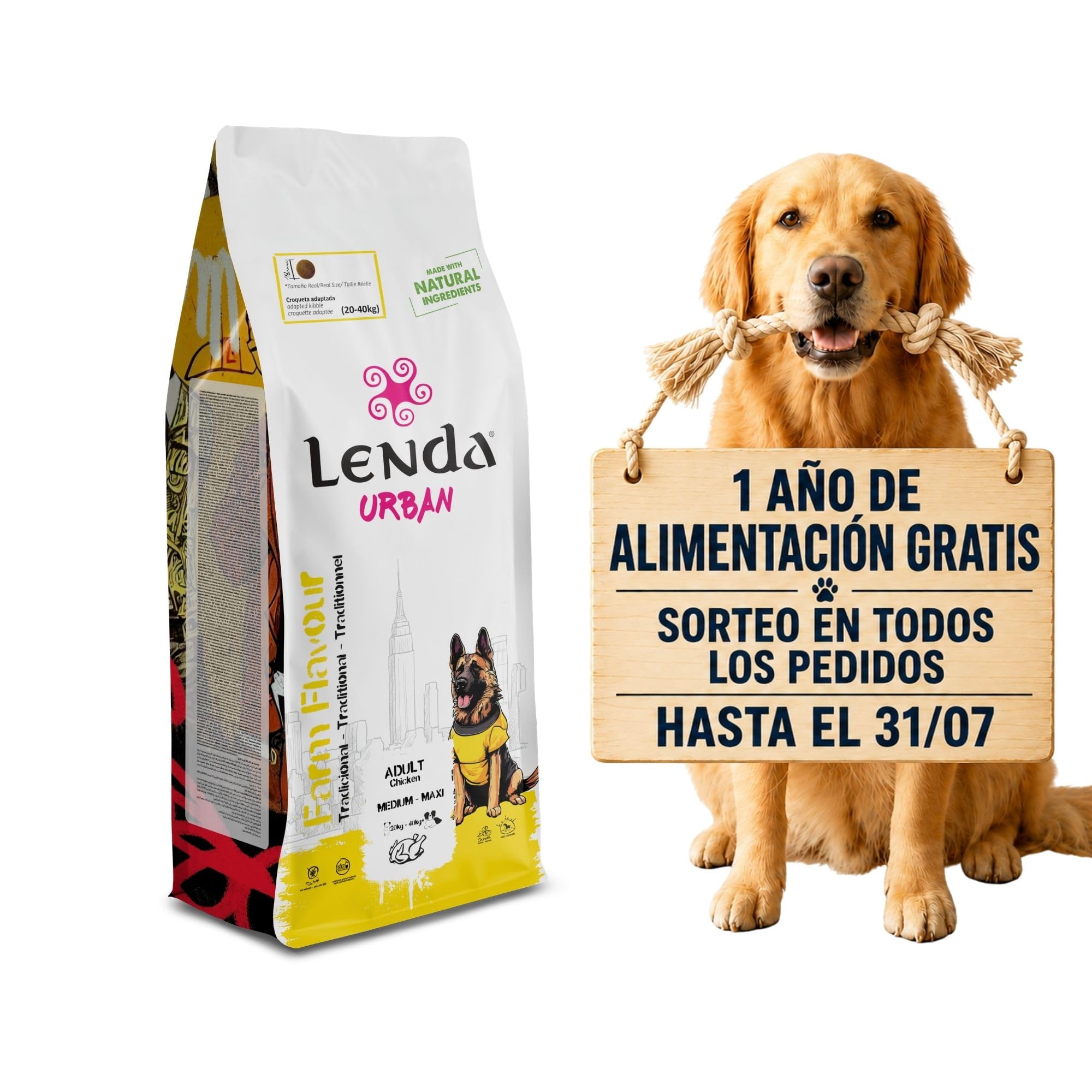 Lenda Urban Farm Flavour 15 kg Pollo - Pienso para Perros Razas Grandes y Gigantes - Comida para Perros para Articulaciones Fuertes con Condroprotectores Glucosamina Condroitina y Aceite de Pescado