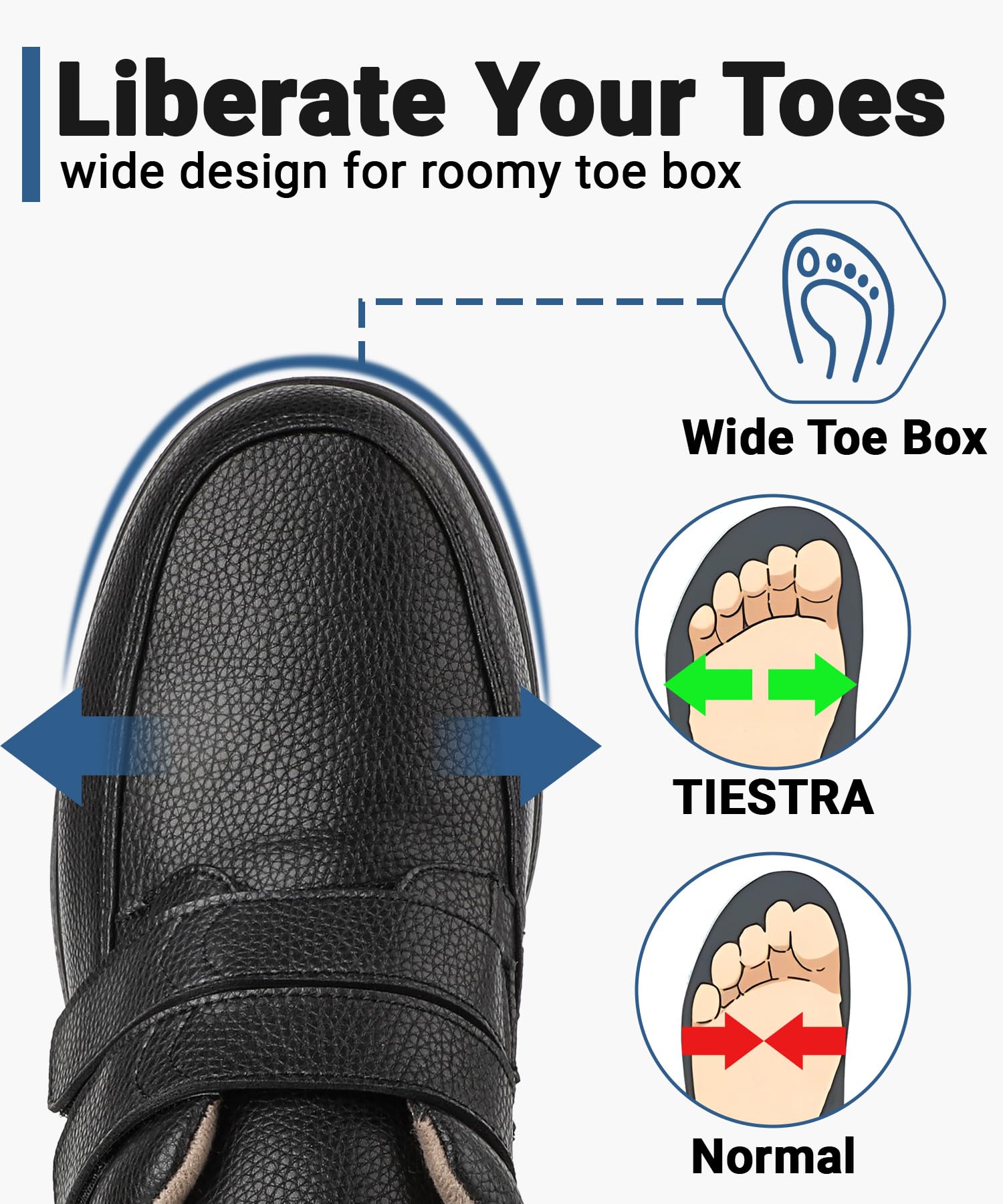 Herren-Leder-Slipper für Diabetiker & geschwollene Füße – verstellbarer Klettverschluss Wander-Sneaker, bequemes Kleid, lässige Oxford-Schuhe für Business