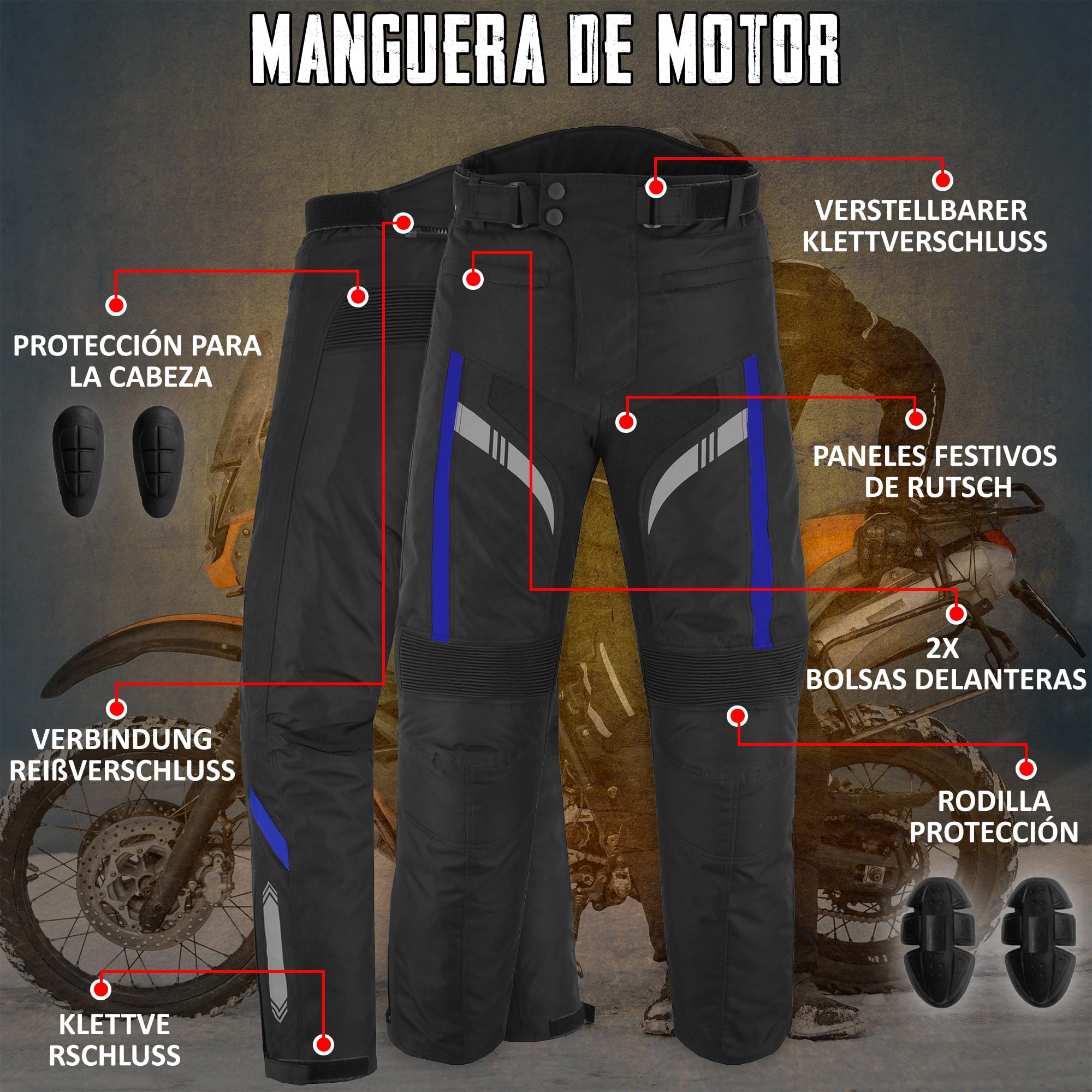 Pantalones de Moto Hombre, Pantalones Protectores de Tejido Cordura Impermeables, Pantalones de Moto con Armadura extraíble
