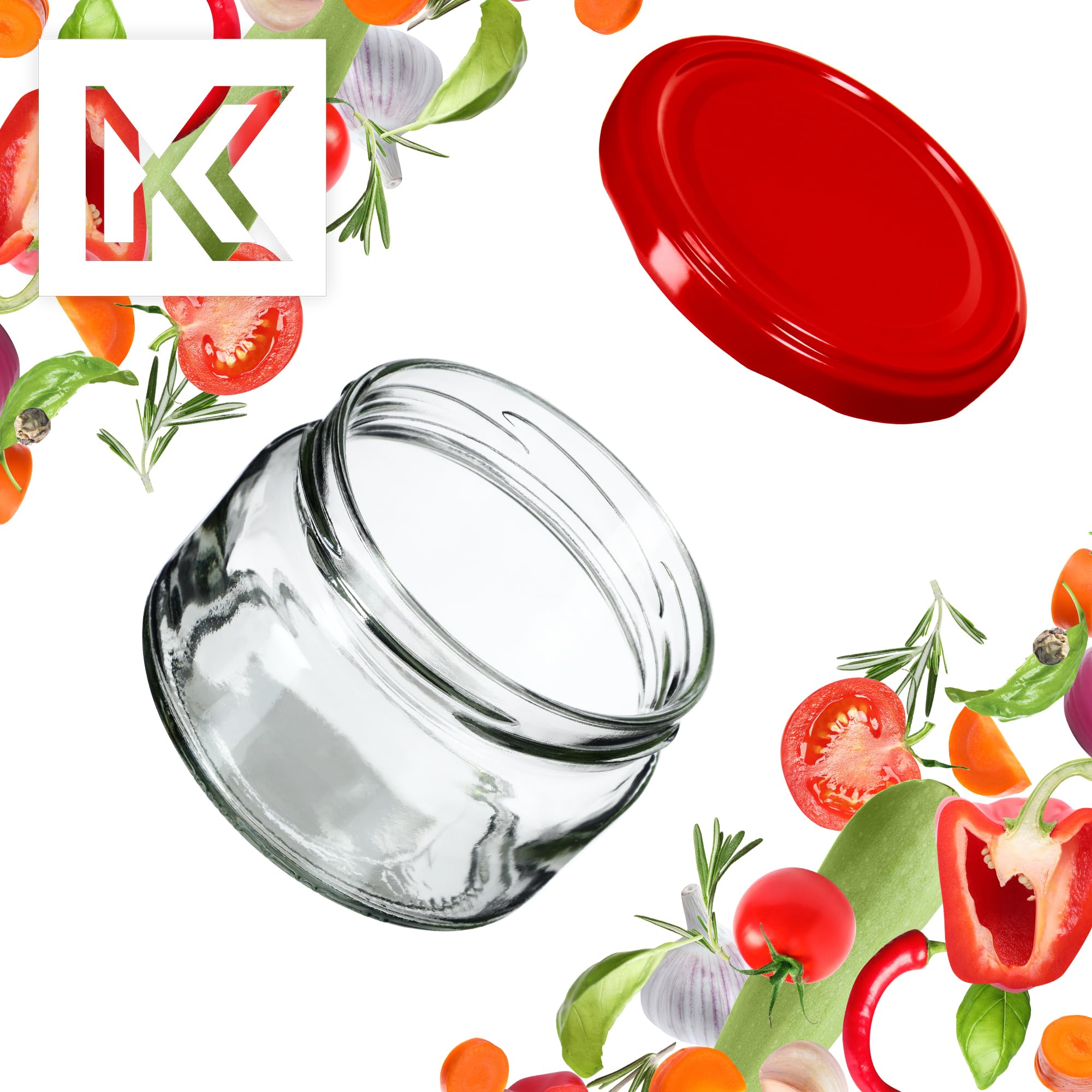 KADAX Małe słoiki na przetwory 250 ml, słoiki na dżem z pokrywką, hermetyczne słoiki na prezent, mini szklanki na miód i przyprawy (100 sztuk, czerwone)
