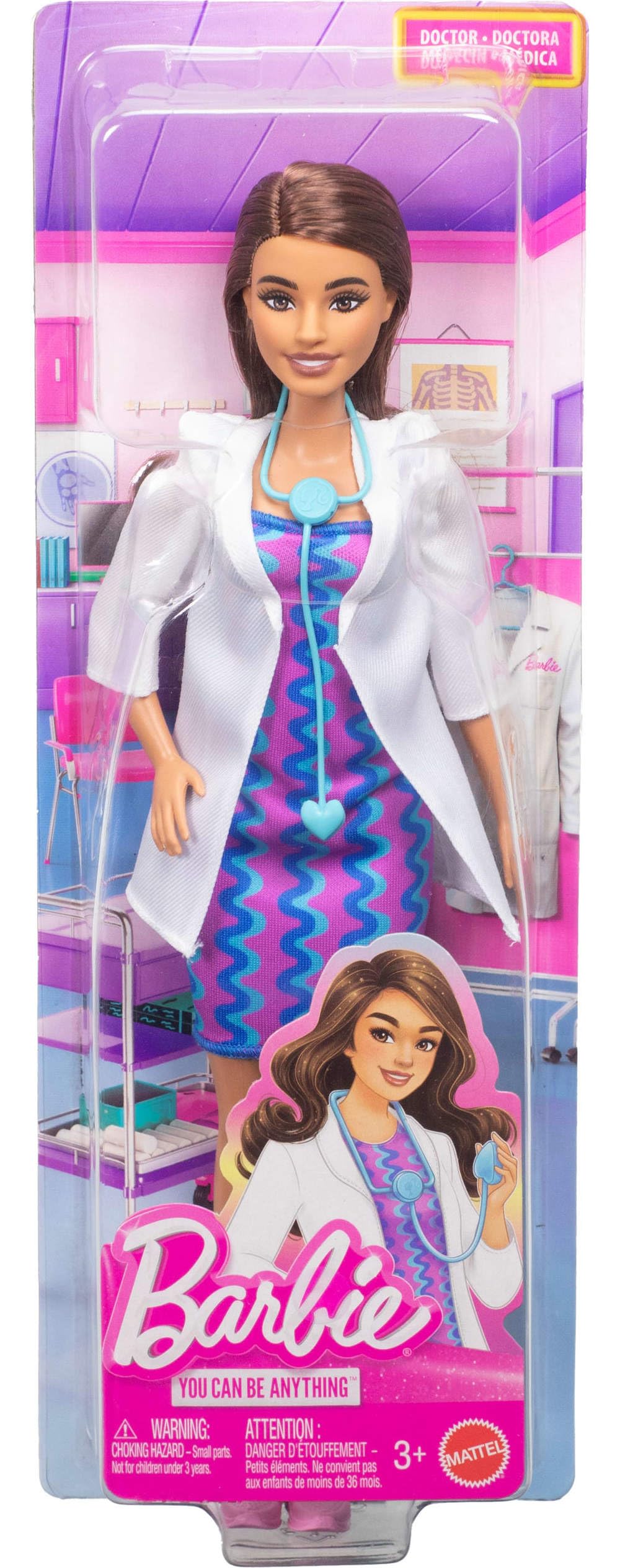 Barbie Çıkarılabilir beyaz önlüğü, elbisesi, ayakkabıları ve stetoskop aksesuarıyla Barbie Kariyer Bebekleri doktor bebek, JKF76