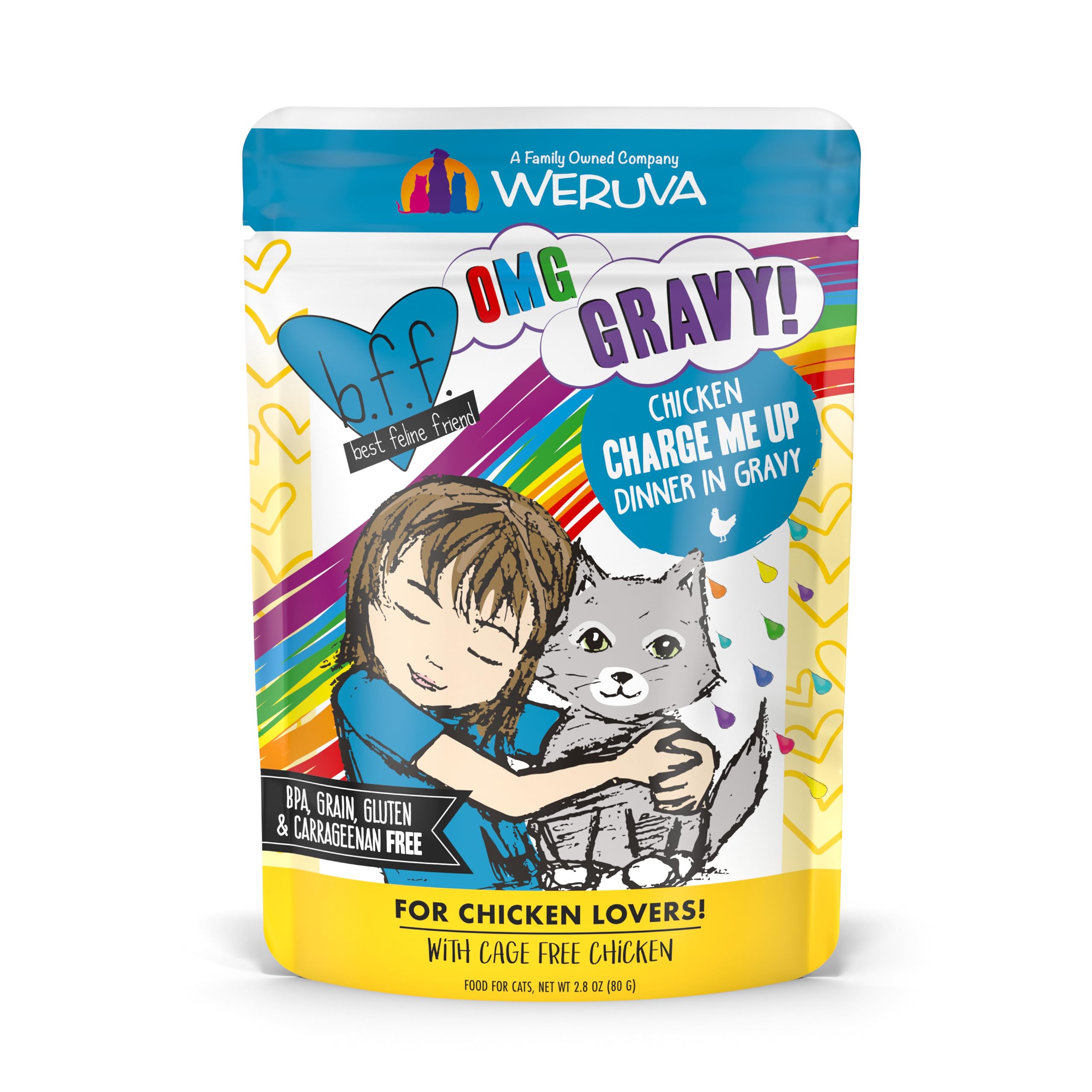 B.F.F. OMG - Best Feline Friend Oh My Gravy!, Chicken Charge Me Up with Chicken in Gravy, 2.8oz Pouch (Pack of 12)