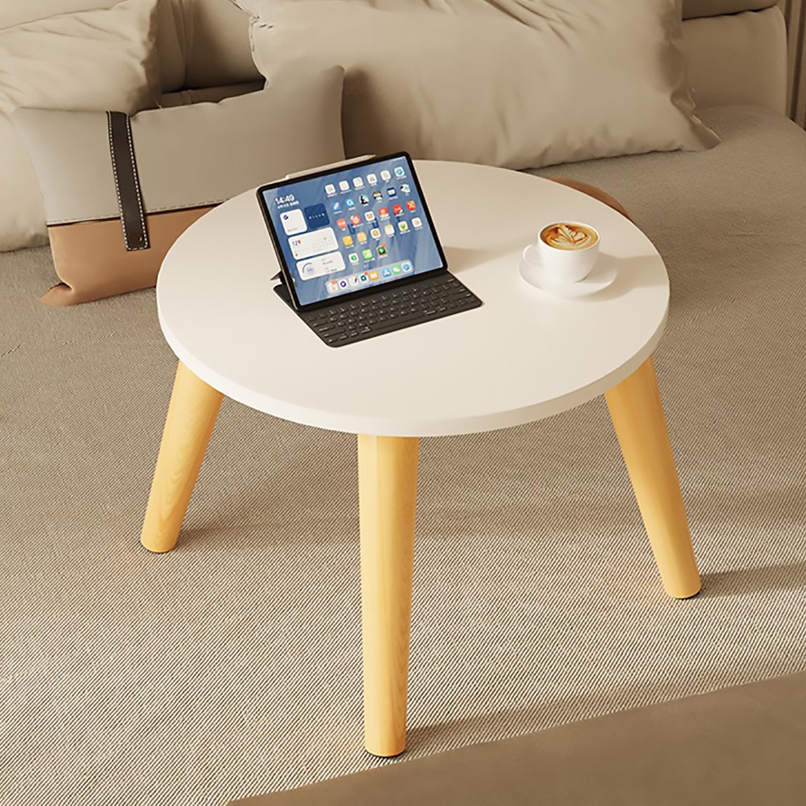 SXZenSpace Modern Round Coffee Table, Wooden Center Table for Living Room, Low Small Study Desk, Bedroom Furniture, Ideal Bay Window & Tea Lounge (16 in x 1.6 in)