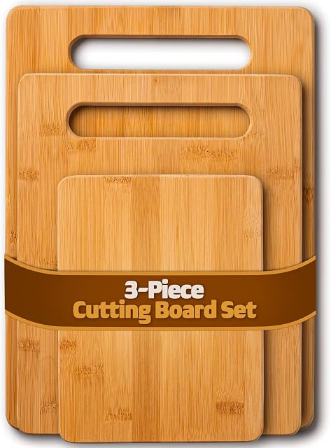 Ensemble de planches à découper - 3 Panneaux de coupe en bambou pour la cuisine, Planche à Découper en bois, Planches à Préparer, Viande, Légumes, Fruits, Pains, Fromages, Servir, Plancher à Décoper