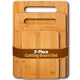 Bamboo Cutting Boards for Kitchen - Set of 3 Reversible Wood Cutting Boards with Handle, Large Medium Small Chopping Boards for Meat Vegetables Fruit Cheese Bread, Knife Friendly, 13x9.5 11x8.5 8x6 3-Piece with Handles - 9.5'x13', 8.5'x11', 6'x8'