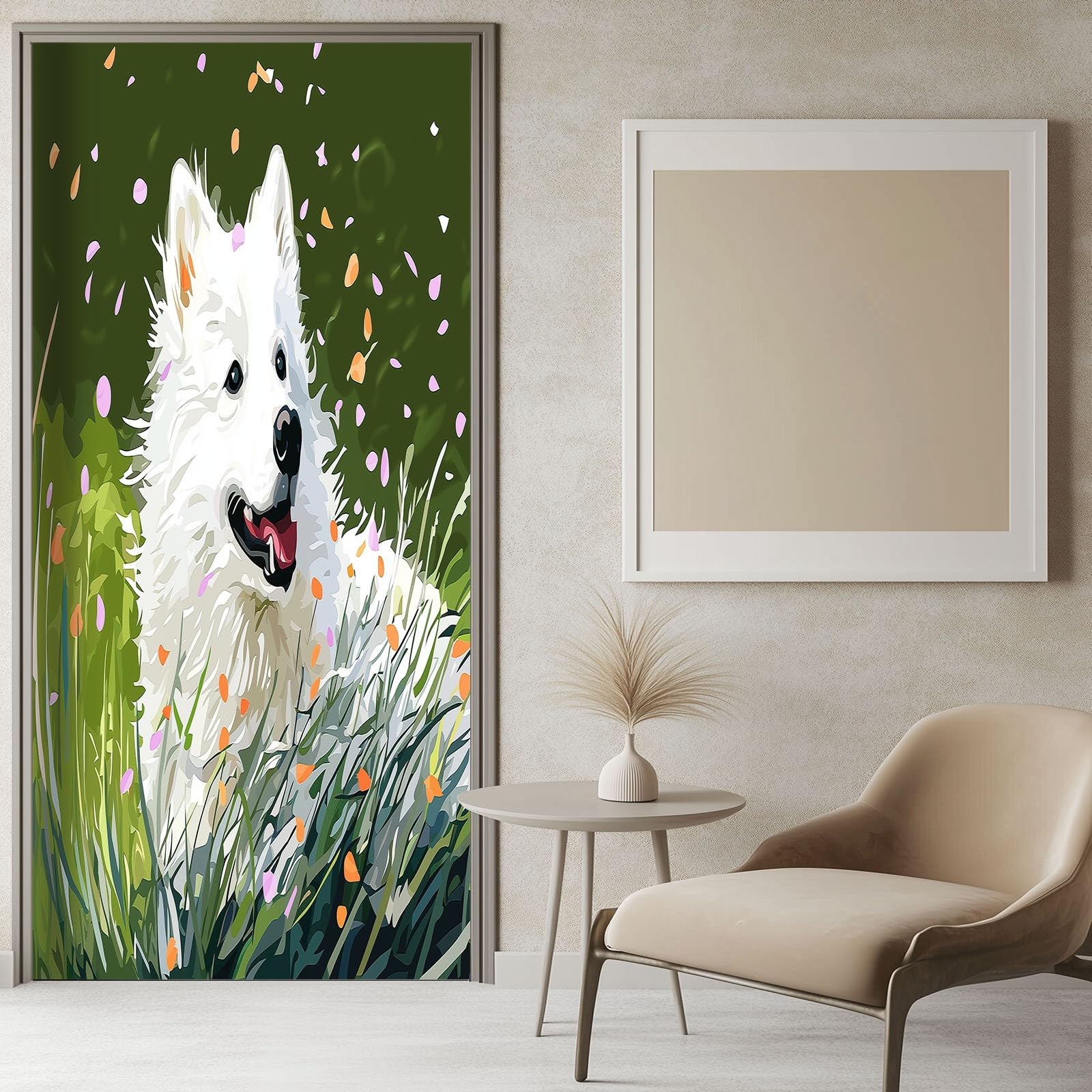 Stickers de porte Samoyède 90x200 cm lavable pour rénover