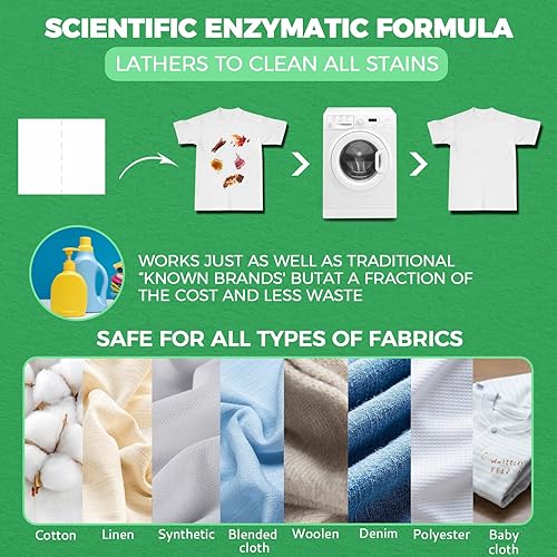 Miniatura 3 de Hojas de detergente para ropa de hasta 60 cargas, frescas sin perfume, ideales para viajes, apartamentos, dormitorios, sin plástico, sostenible,