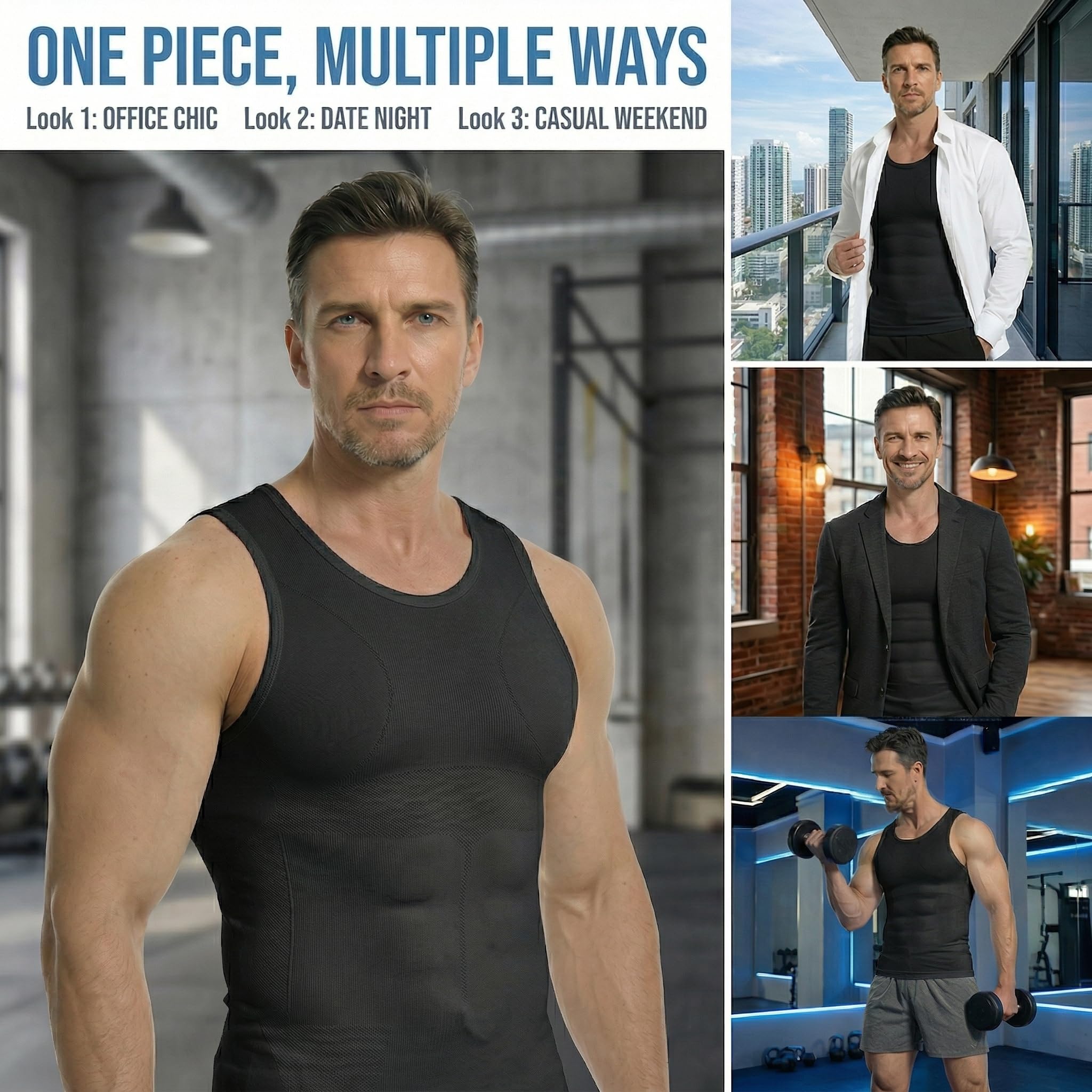 Herren Kompressionsshirt Schlankheits-Kompressions-Tanktop Gynäkomastie Herren Body Shaper Weste Bauchkontrolle Unterhemden