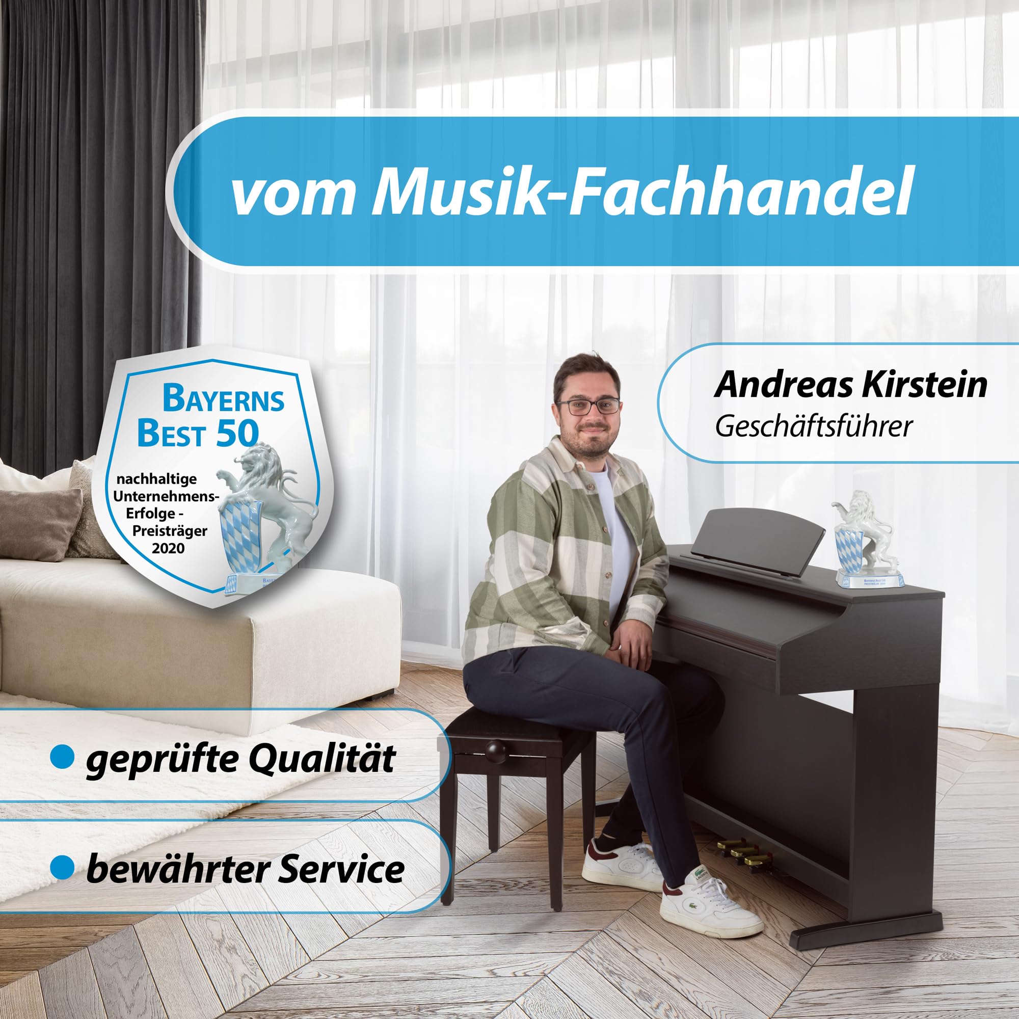 Klasyczne pianino cyfrowe Cantabile DP-50 RH, palisander, zestaw z ławką, słuchawkami i materiałami do nauki gry