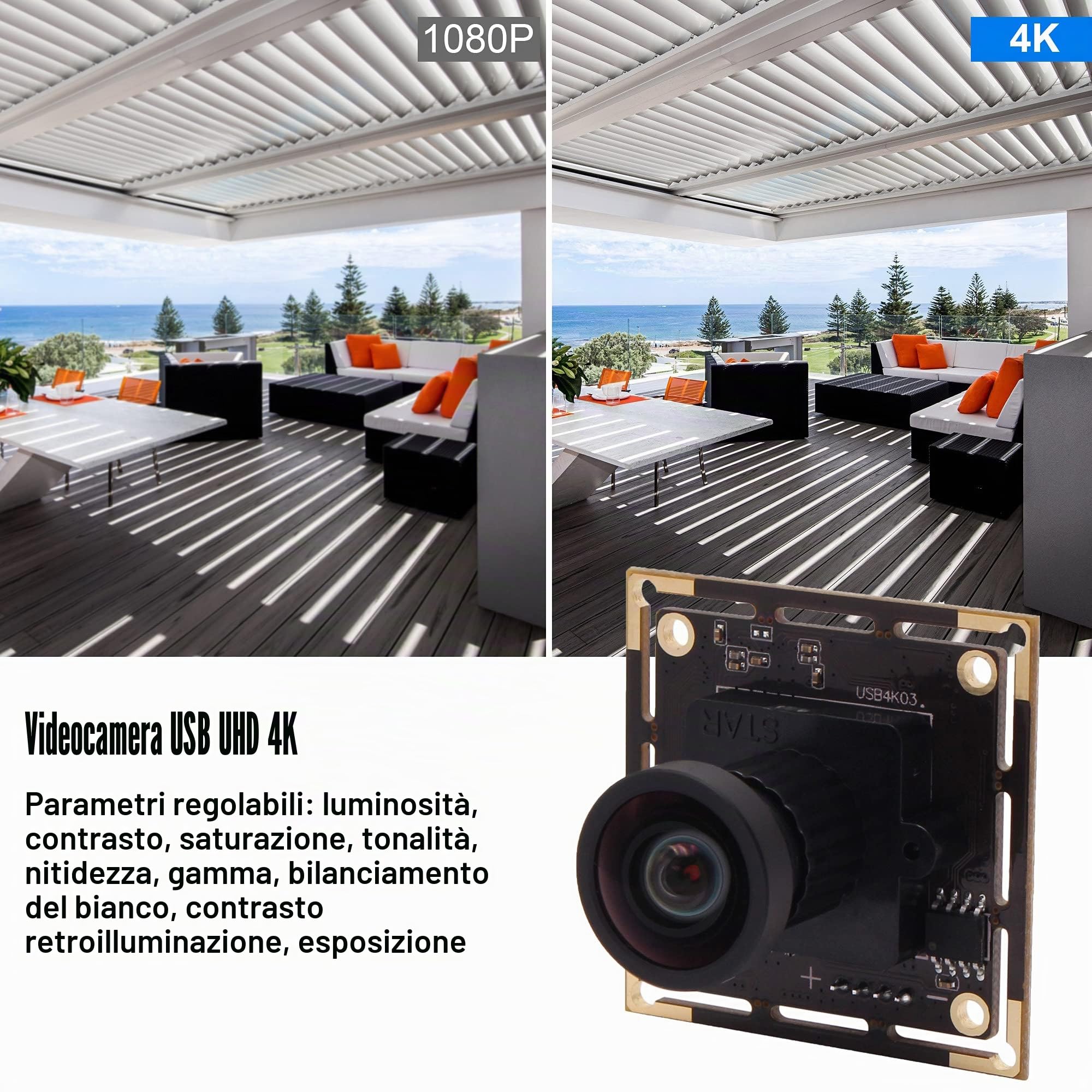 Svpro Modulo fotocamera 4K USB grandangolare scheda con obiettivo senza distorsioni, sensore CMOS IMX415, telecamera industriale senza microfono, UVC USB Plug and Play Webcam Board per computer,