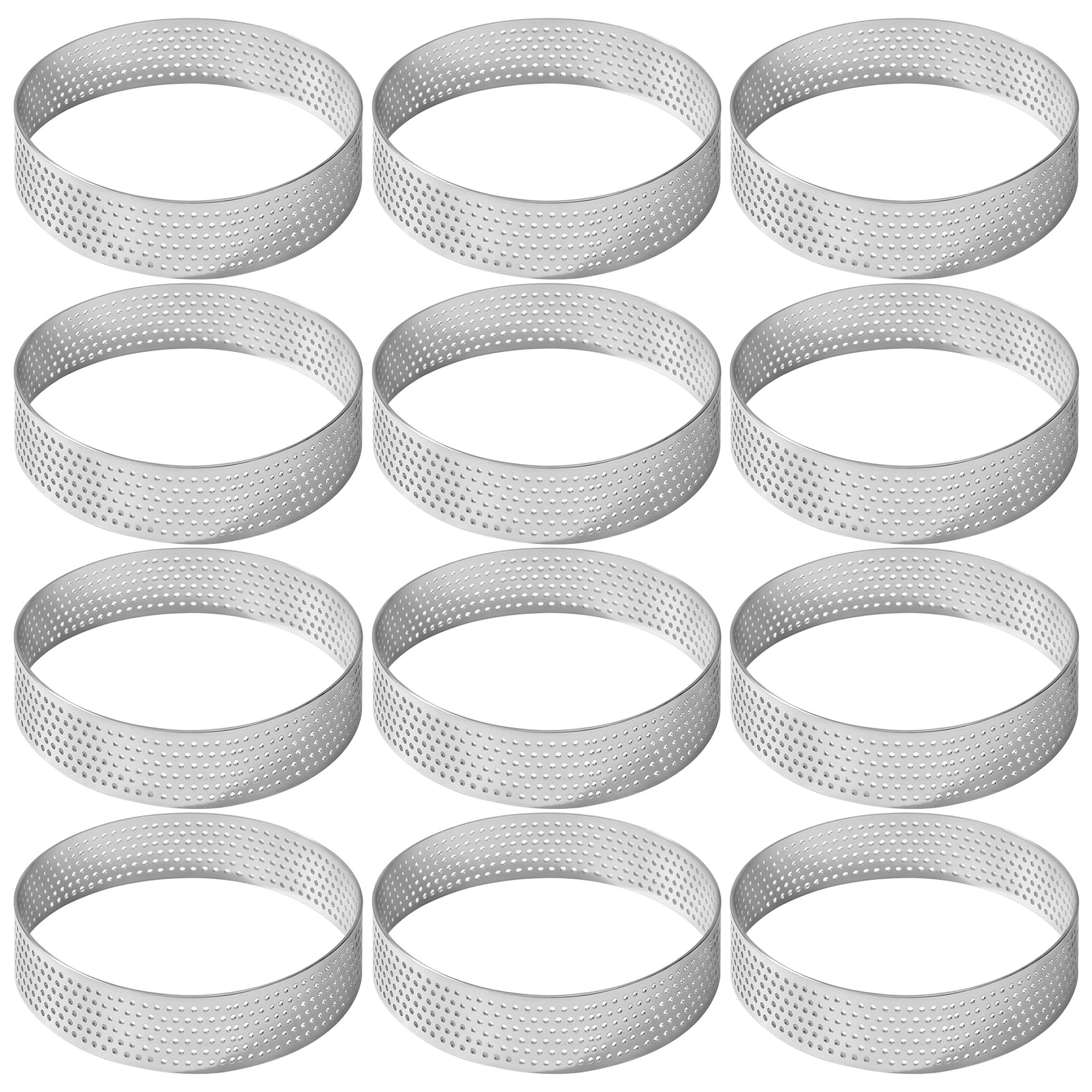 Wilafury 12Pcs Perforated Tart Rings, 6cm Stainless Steel Cookie Baking Rings, Reusable Tart Molds for Baking, Dessert, Silver