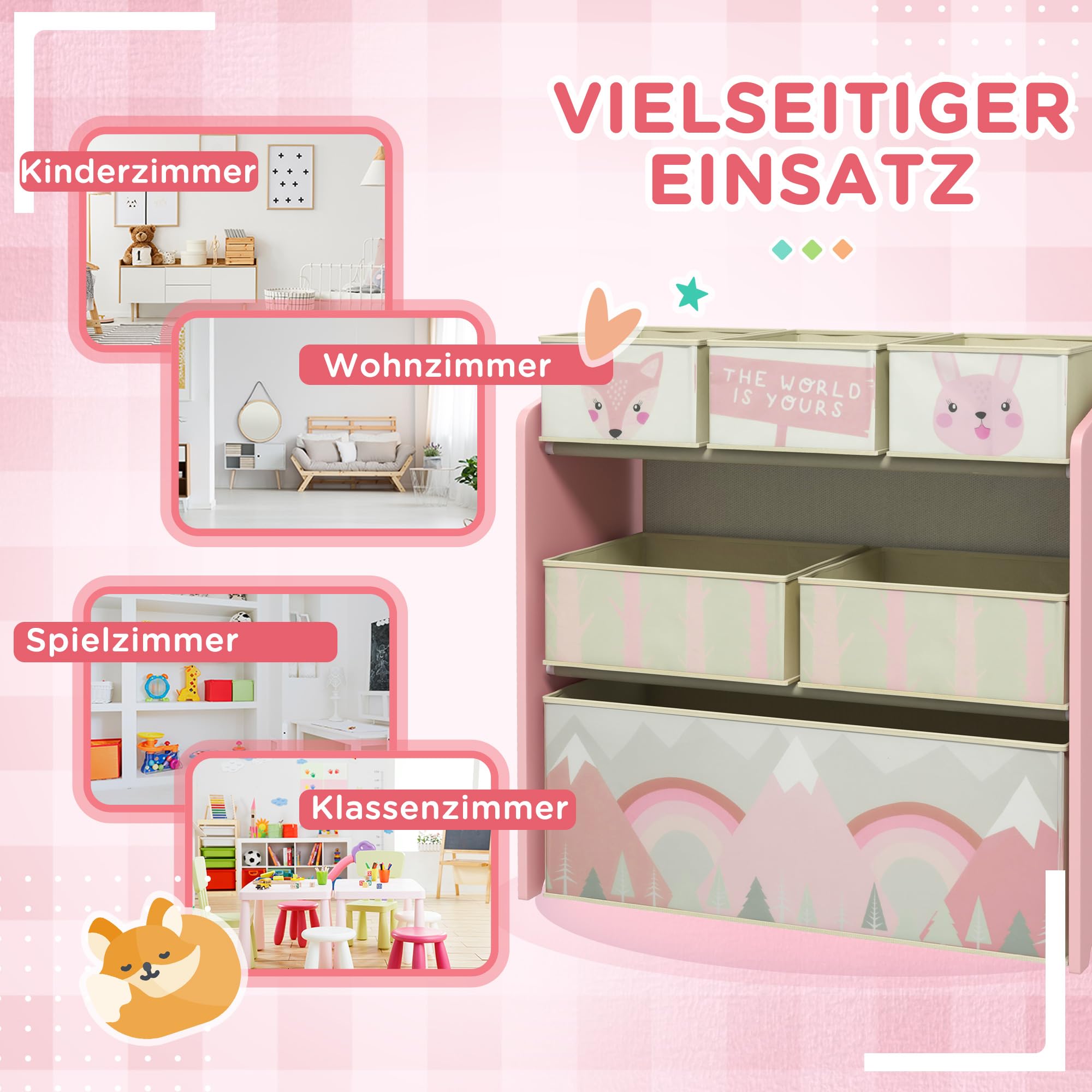 ZONEKIZ Regał dla dzieci z 6 wyjmowanymi pojemnikami, Różowy