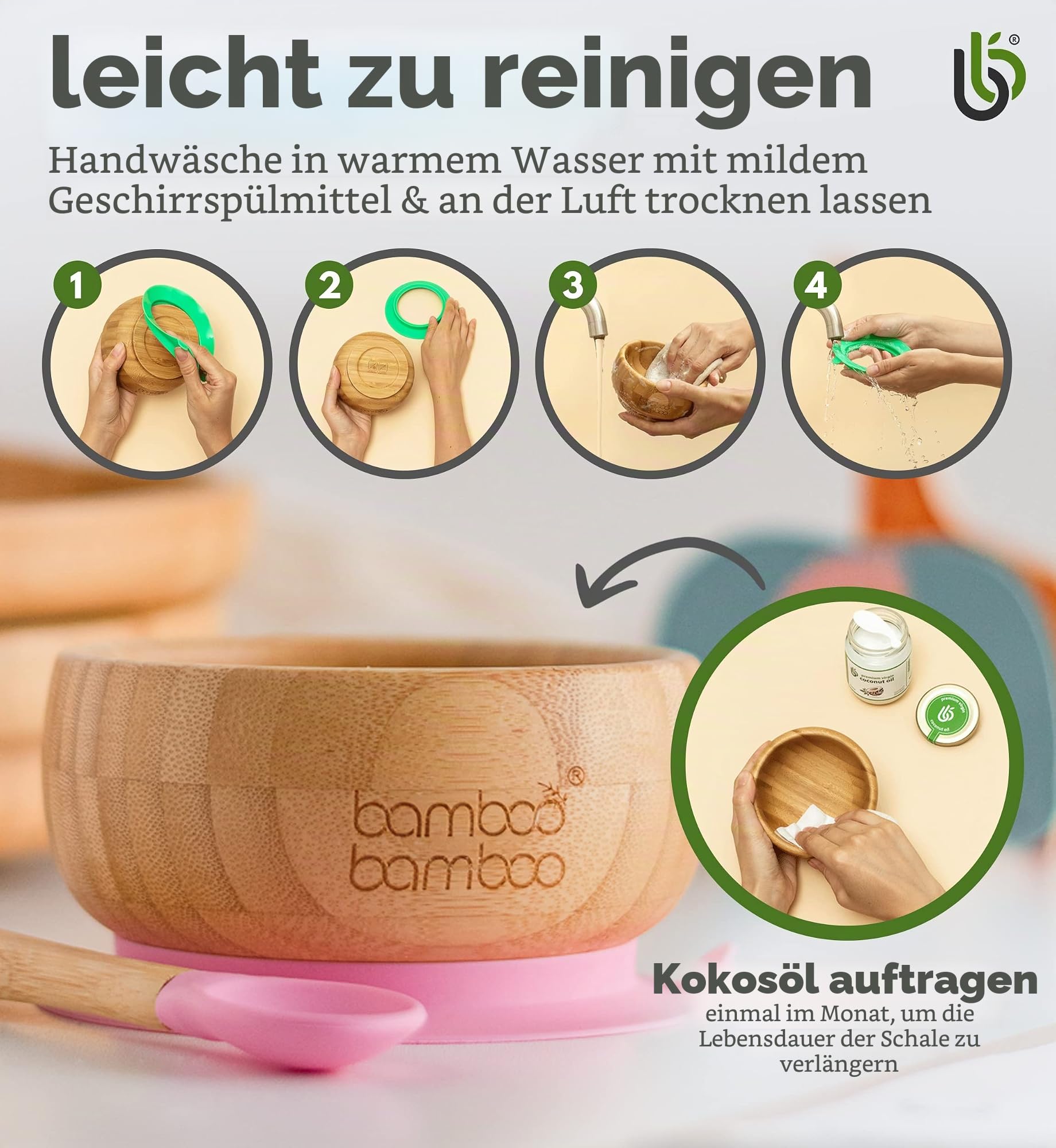 bamboo bamboo Baby Teller Baby Geschenk, Kindergeschirr set mit Sugnapf Teller Baby Schüssel und Baby Löffel, Kindergeschirr mit Saugnapf ab 6 Monaten (Divider, Rosa)
