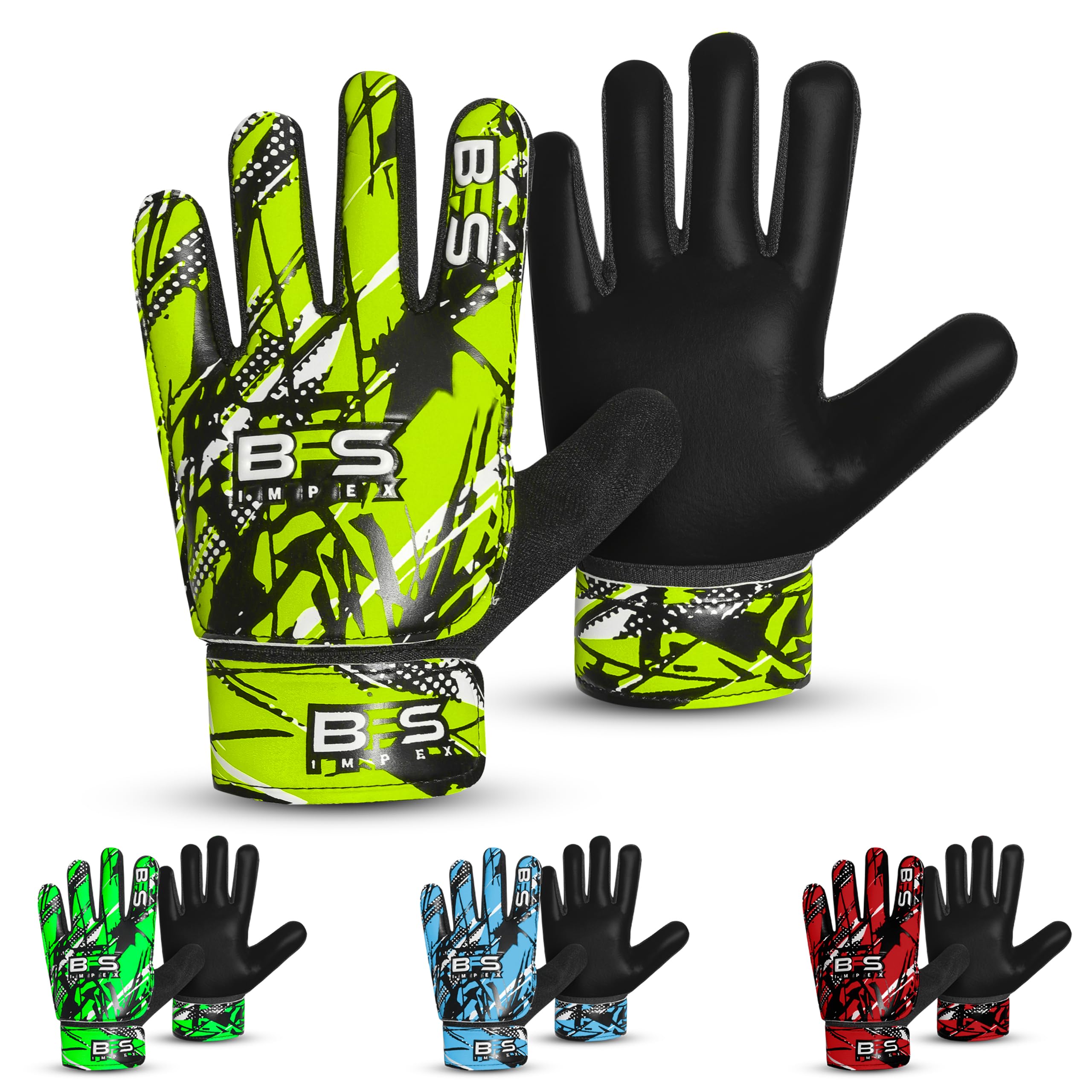 BFS IMPEX Kids Soccer Goalie Gloves – Youth Football Goalkeeper Gloves for Boys, Youth & Children with Strong Anti-Slip 4mm Latex Grip Palm, Double Wrist Support & Durable Football Gloves (Yellow, 3)