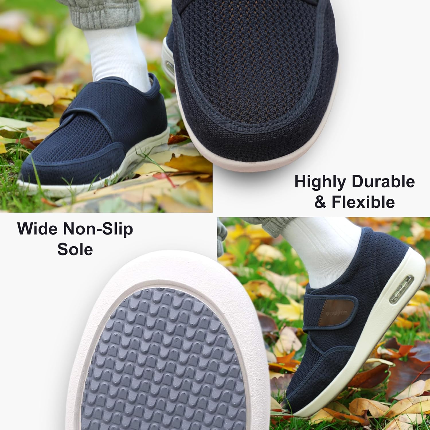 youyun Diabetic Shoes for Men Wide Width Elderly Men's Diabetic Shoes Adjustable Closure Breathable Lightweight Non Slip Air Cushion Sneakers for Swollen Feet Edema - Image 7