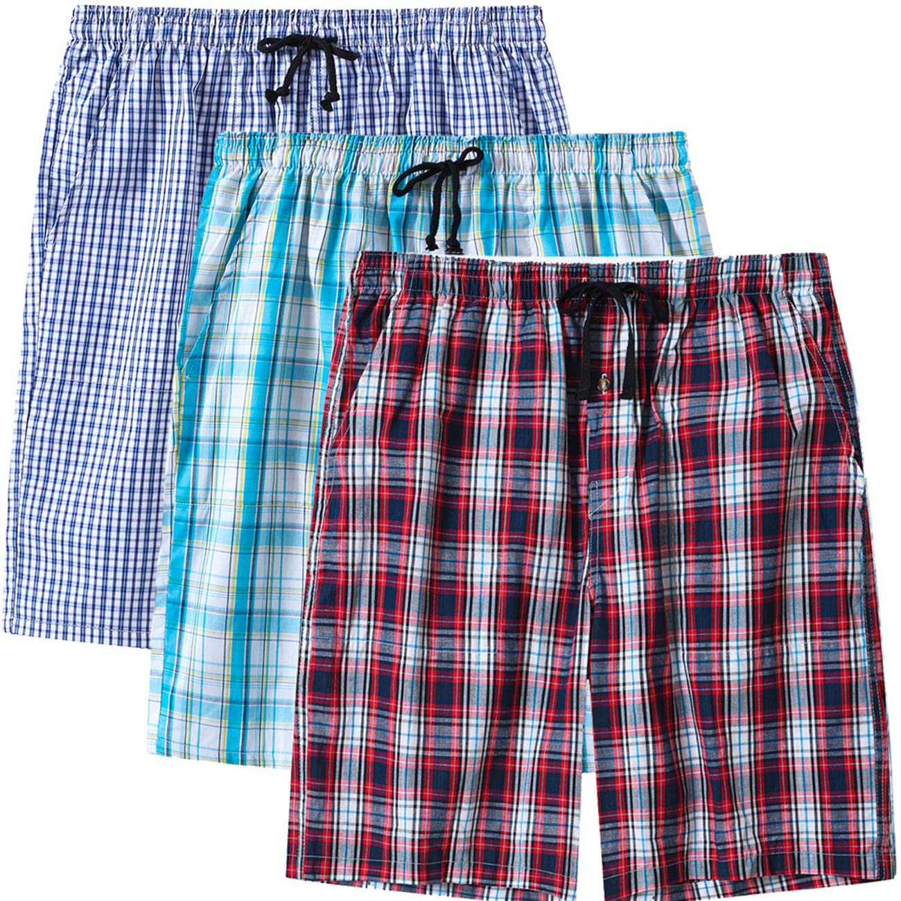 MoFiz Hombre Pantalón Corto de Pijama Casual Shorts a Cuadros de Algodón con Bolsillos