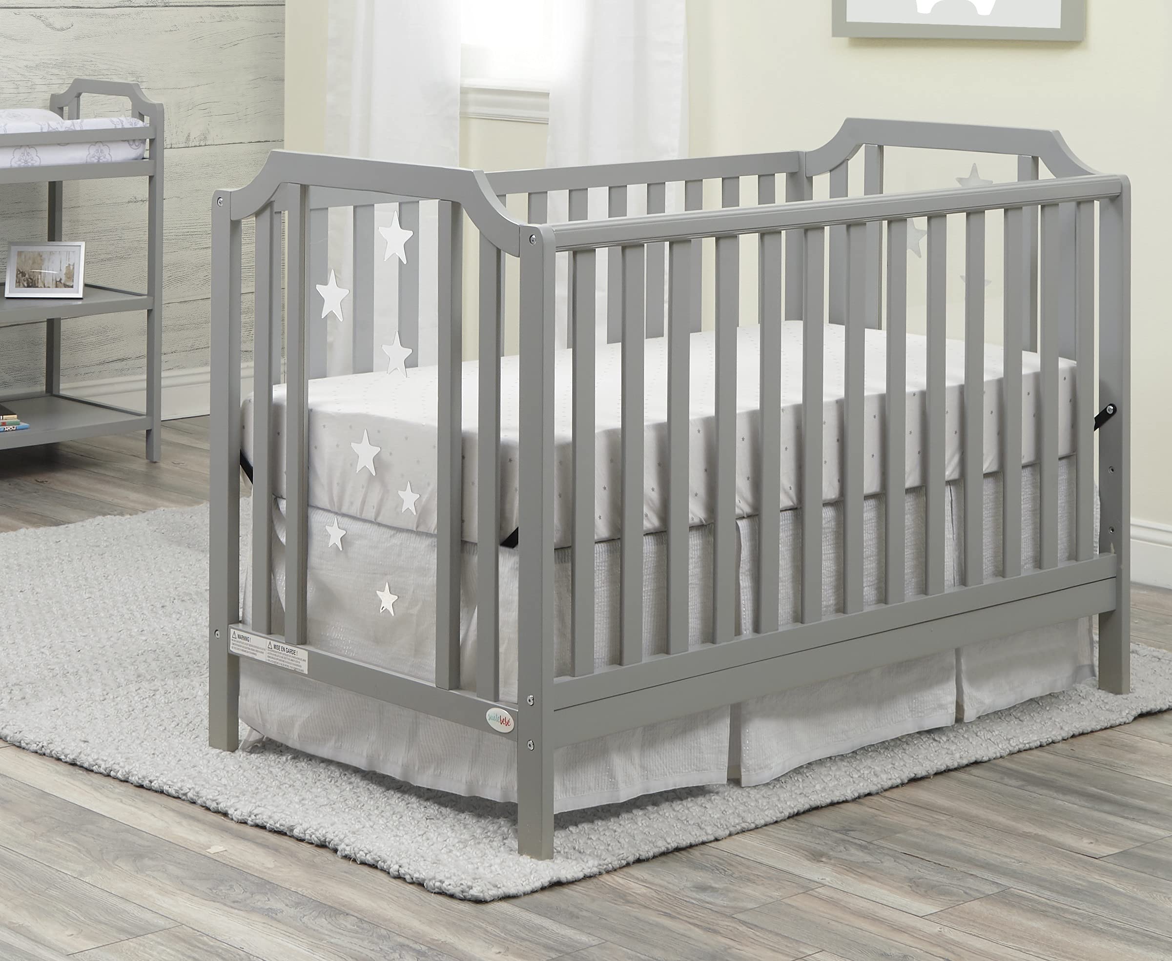 Suite Bebe Celeste 3-in-1 Convertible Island Crib and Toddler Guard Rail Bundle, Light Gray